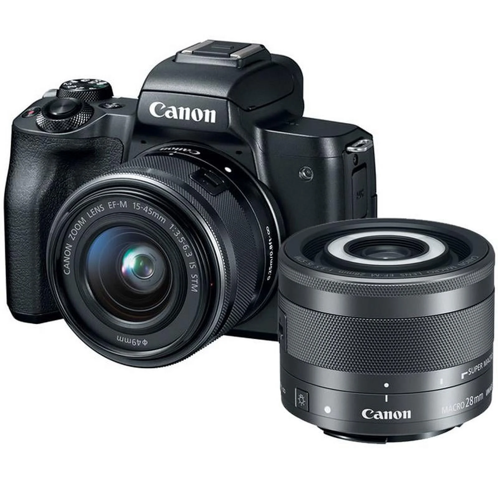 Canon EOS M50 Mirrorless 24.1MP Digital Camera Black with 15-45mm is STM Lens and 28mm Macro is STM Lens