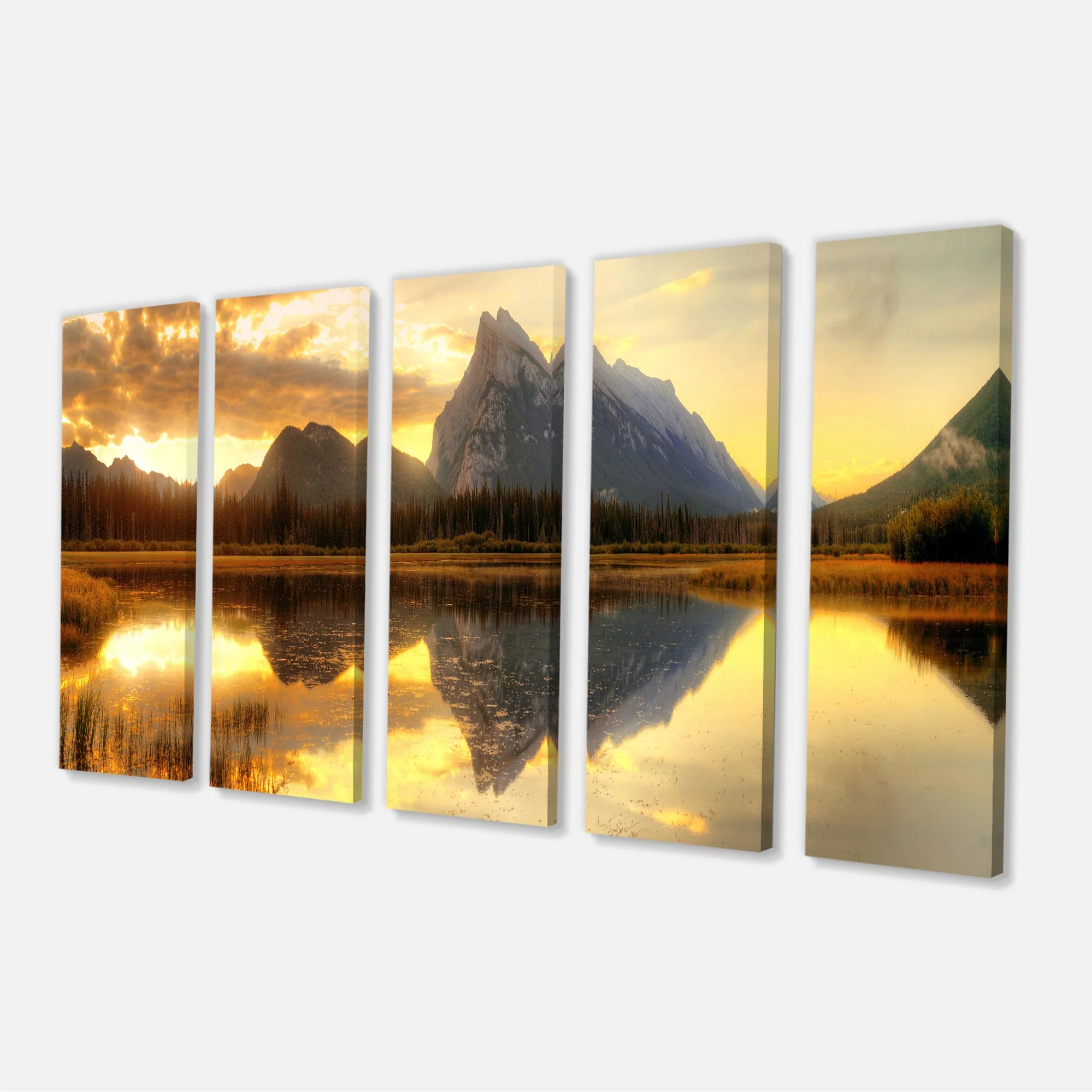 Design Art Vermillion Lake Sunrise in Banff Park 5 Piece Wall Art on Wrapped Canvas Set
