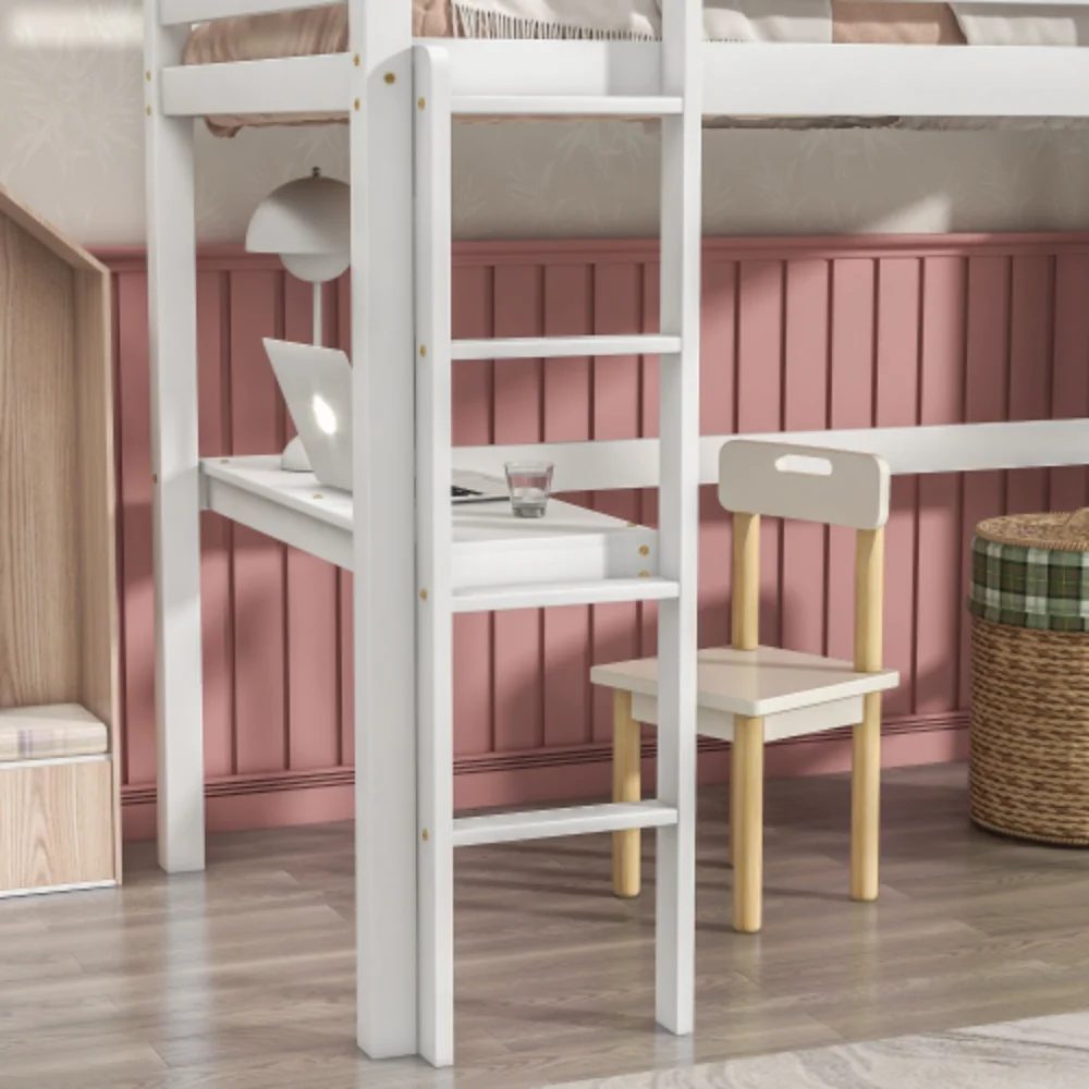 Twin Loft Bed with built-in desk,White