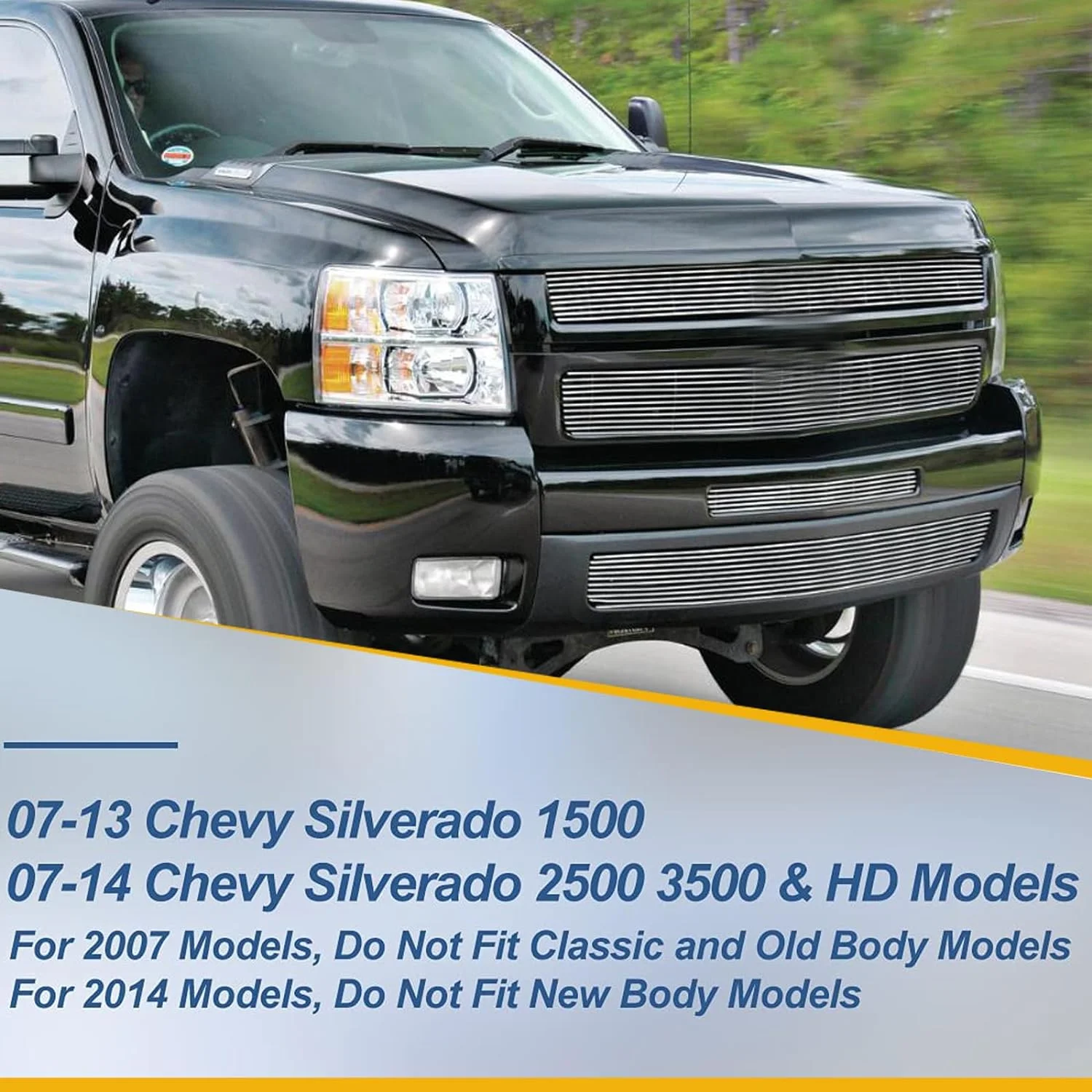 Yellow Housing Headlight Assembly compatibel with 2007-2013 Chevy Silverado 1500, 07-14 Silverado 2500HD 3500 Headlights Headlamp Replacement Pair, Clear Side