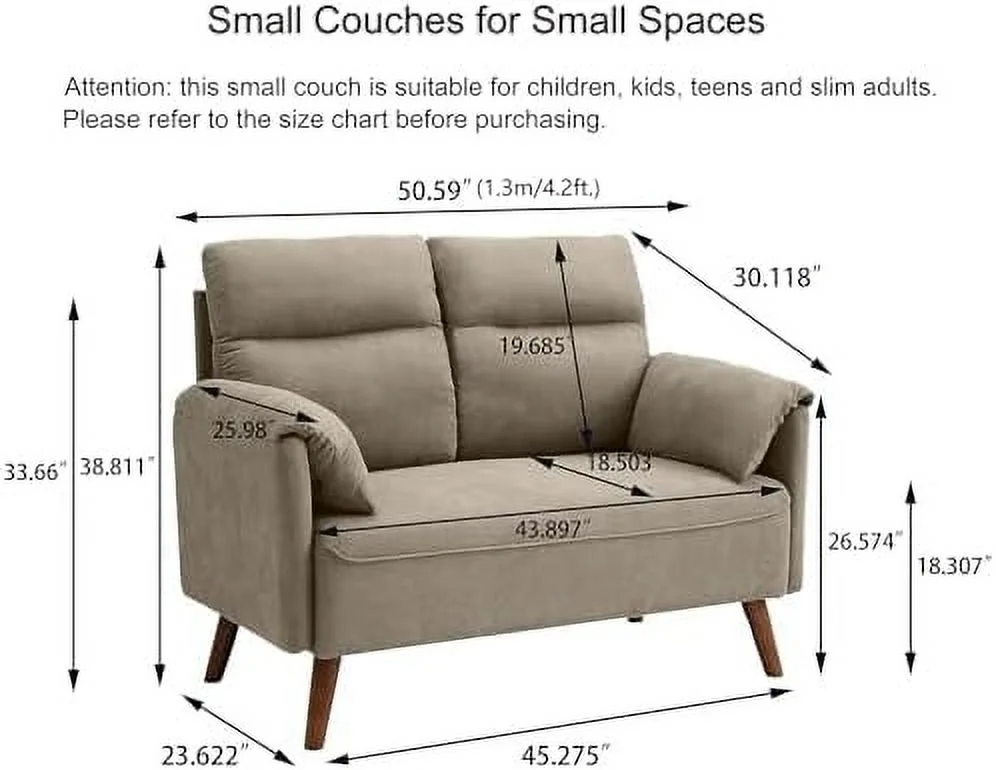 CGFHYP 50.6" Small Loveseat Sofa  Mid Century Modern Love Seat Couch with Back Cushions and Wood Legs  2 Seater Small Couches for Living Room  Bedroom  Small Spaces