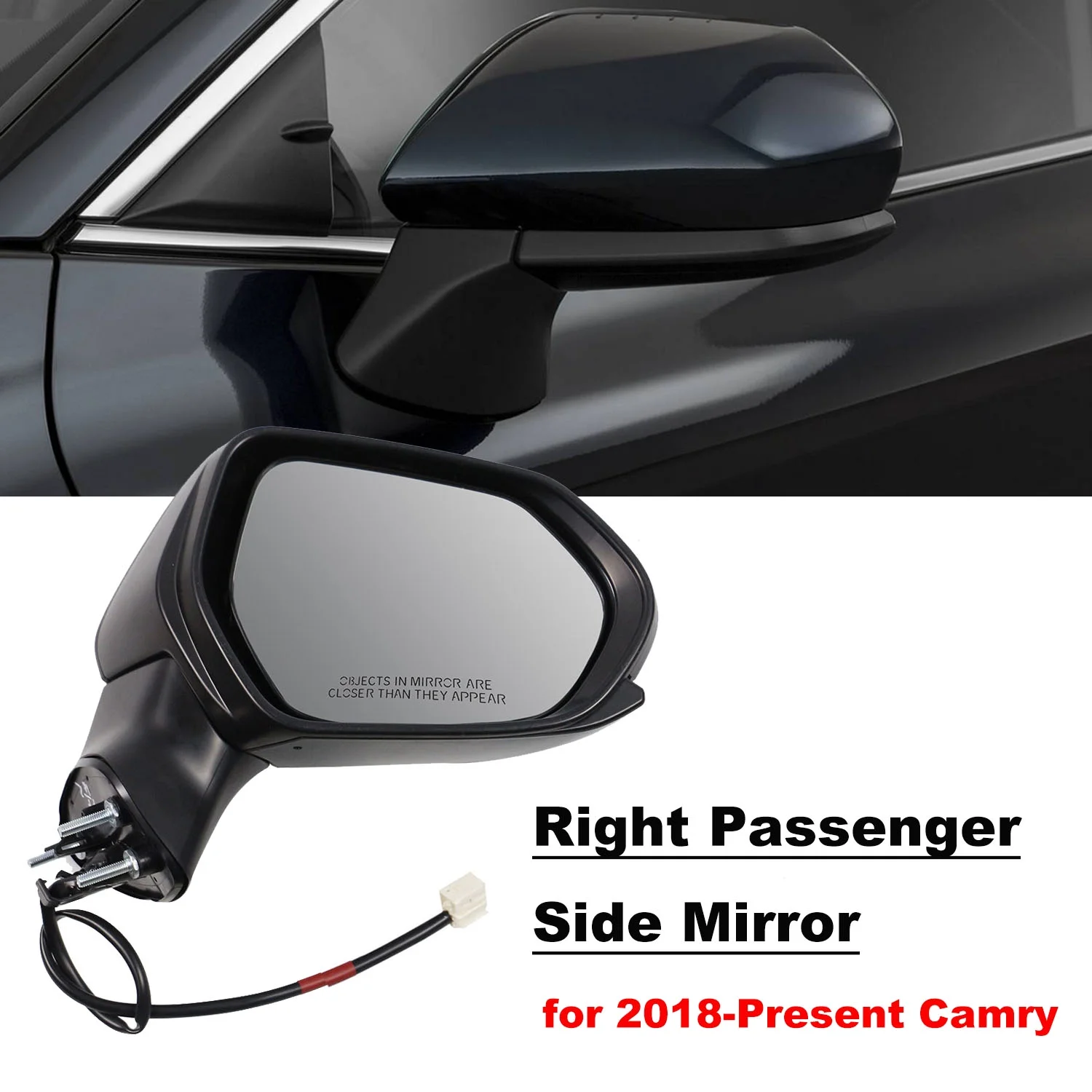 Right Passenger Side Mirror for 2018-2024 Toyota Camry Power Non-heated Door Mirror for 2018 2019 2020 2021 2022 2023 2024 Toyota Camry Sedan Accessory, Black
