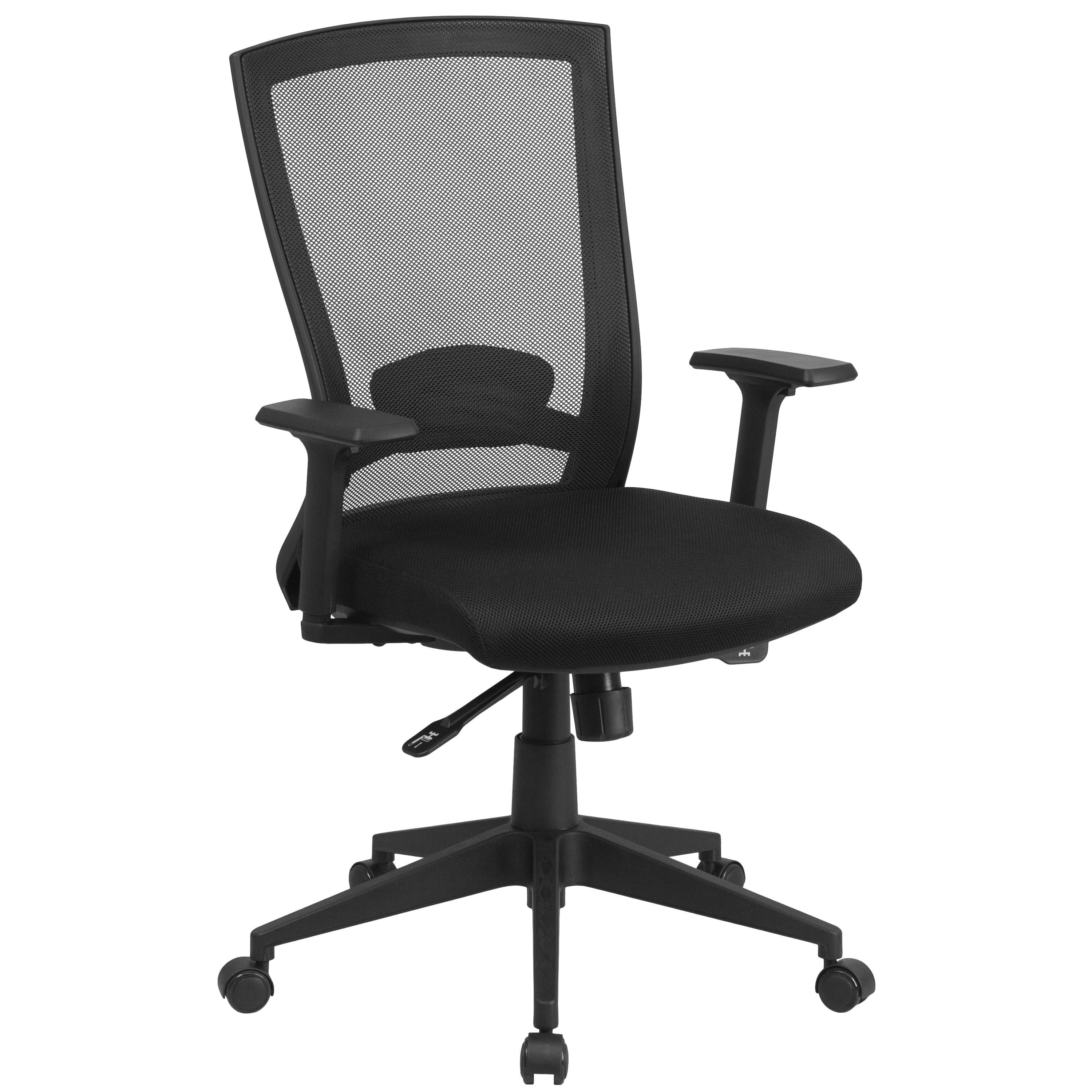 Emma + Oliver Mid-Back Black Mesh Swivel Ergonomic Office Chair Back Angle Adjustment and Arms