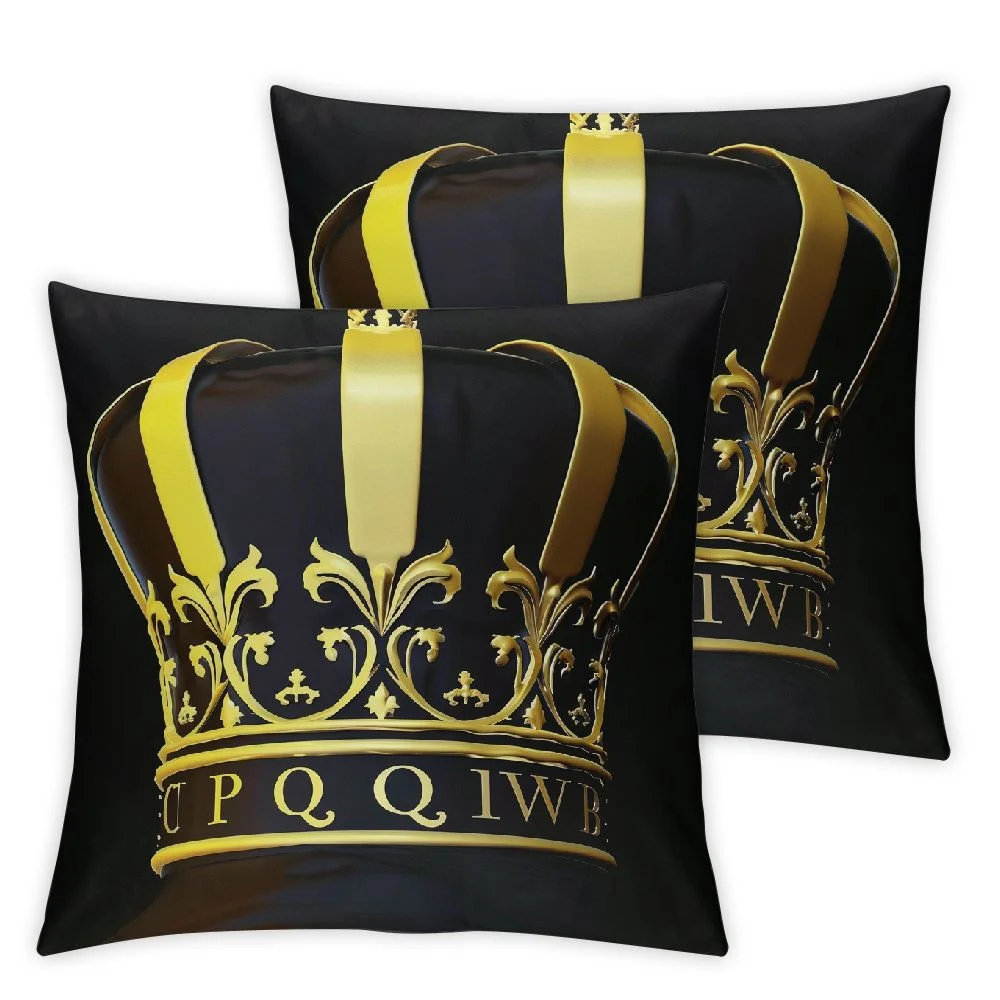 Xlo0ole Crown Queen and Throw Pillow Covers,His and Hers Couple Teens Pillow Covers for Home Sofa Bed Couch, Romantic Valentine's Day Black and Yellow Cushion Covers White