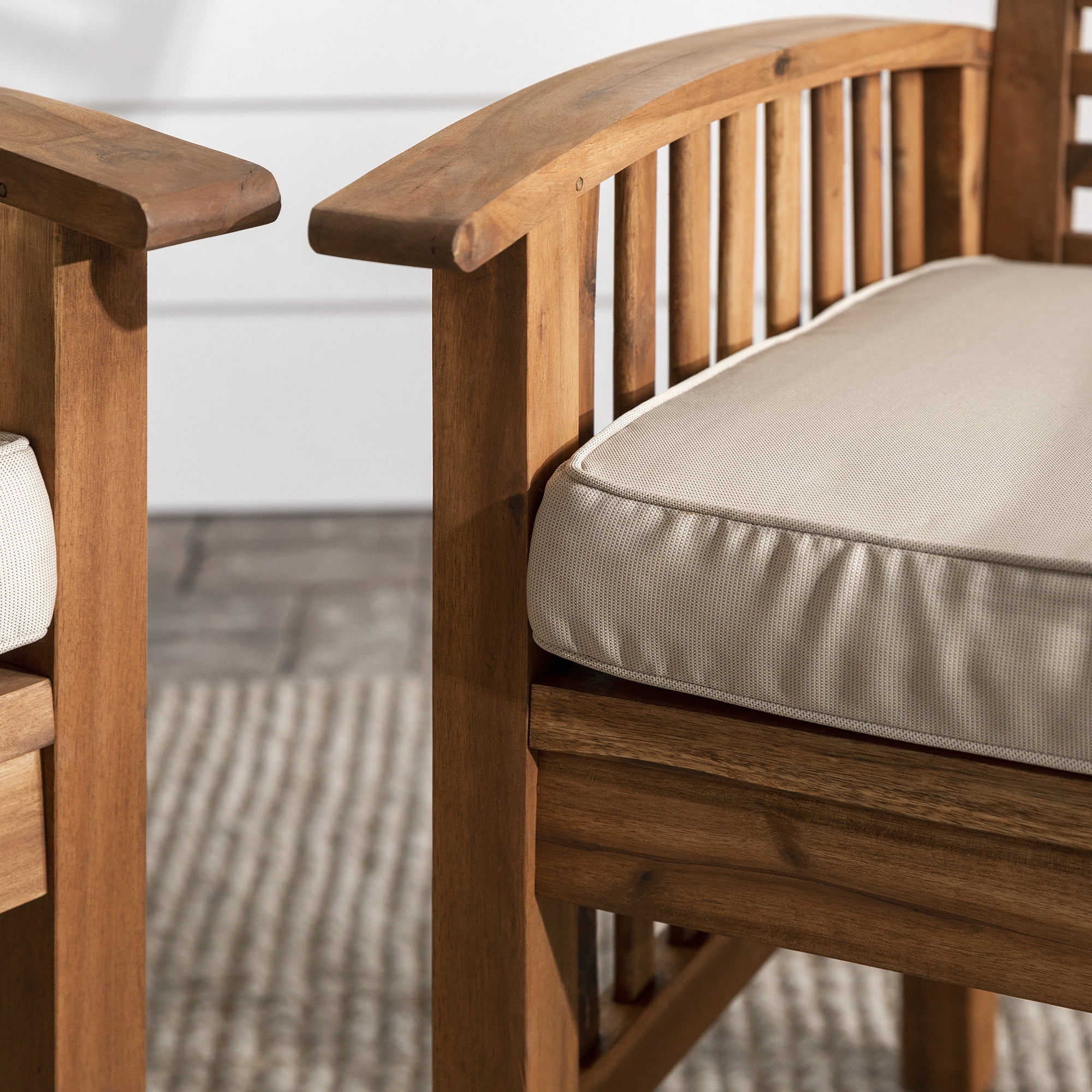 Wood Patio Chairs in Brown with Cushion - Set of 2