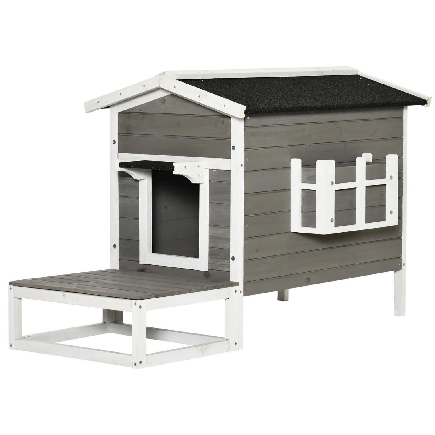 DremFaryoyo PawHut Wooden  House Outdoor with Door  Weatherproof 2-Floor  Shelter with Asphalt Roof  Balcony  Dark Gray