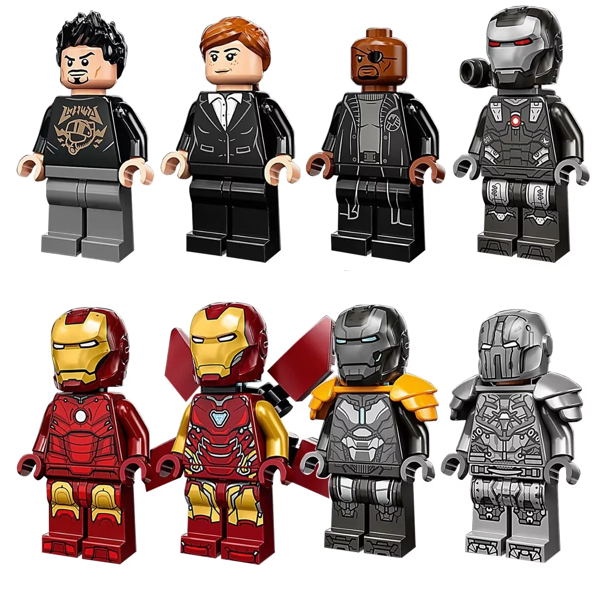 8 PCS Superhero Iron Man armor whiplash strap handheld helmet 8 Assembled Building Block Toys, Wedding Party Cake Decoration Birthday Gift for Boys and Girls