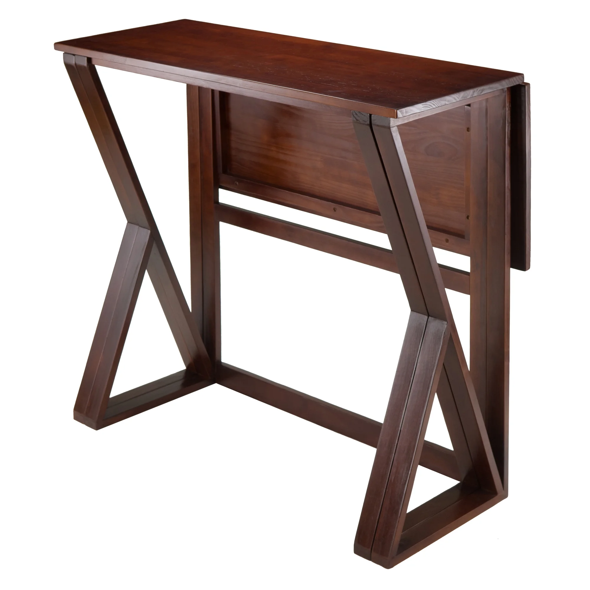 Winsome Wood Harrington 3-Pc Set, Drop Leaf Table & 2 Cushion Saddle Seat Counter Stools, Walnut Finish