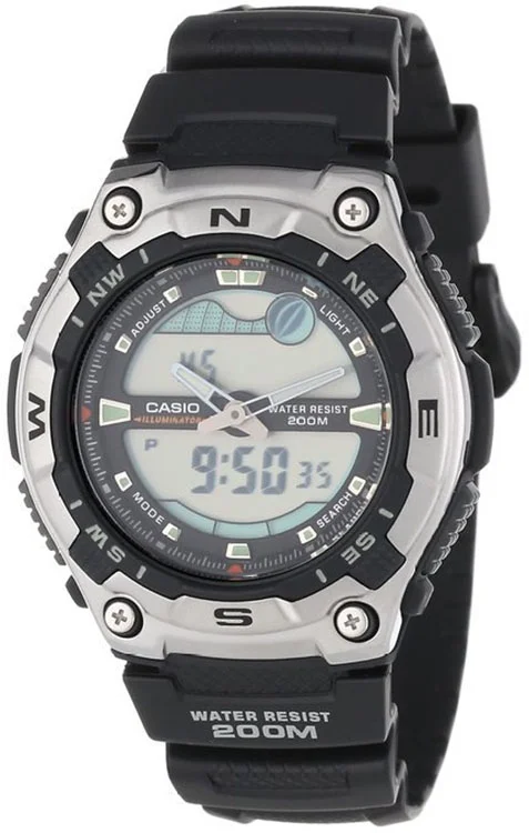 Men's Multi-Function Tide Graph Watch, Black Resin Strap