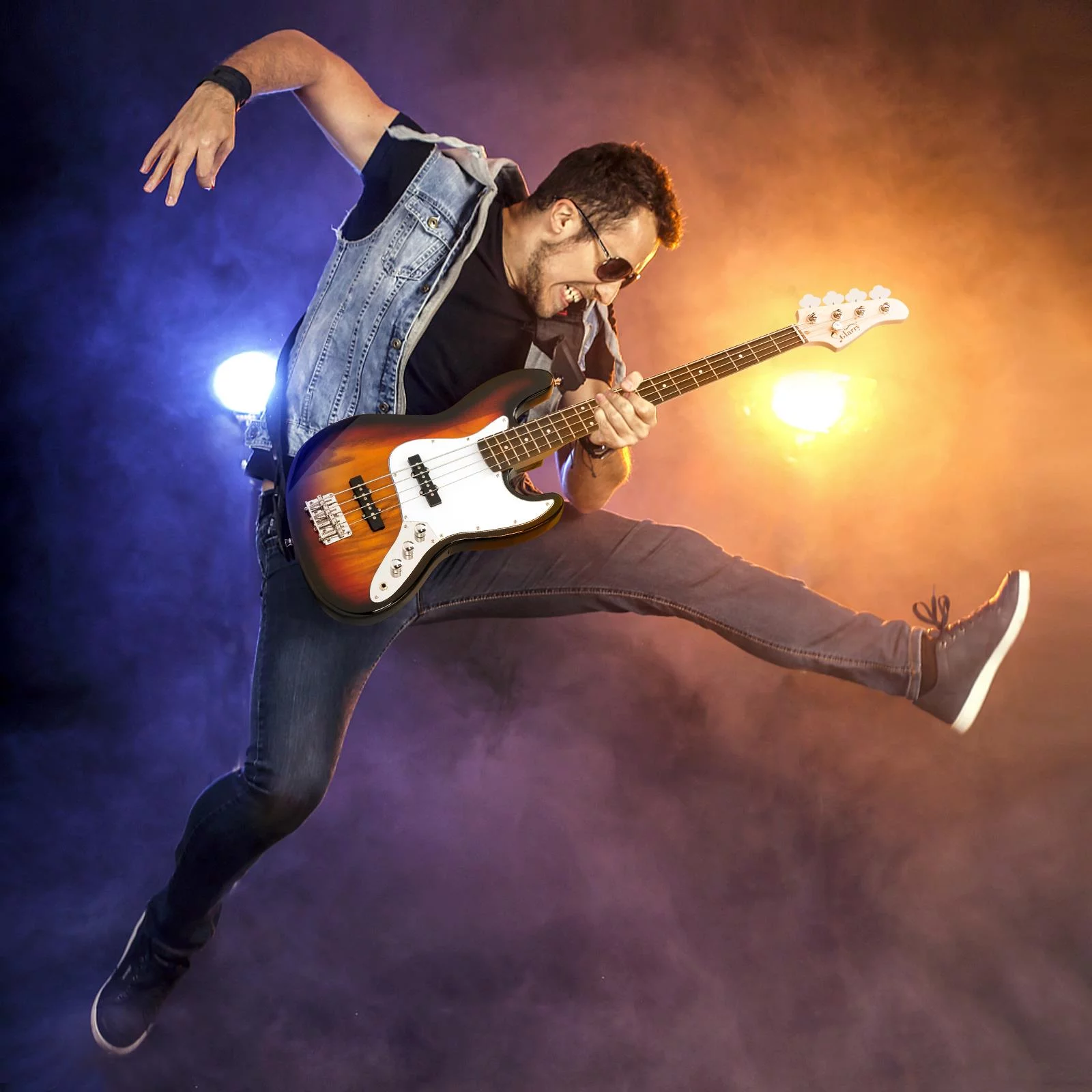 Glarry Electric 4-String Burning Fire Bsss Guitar with Tools