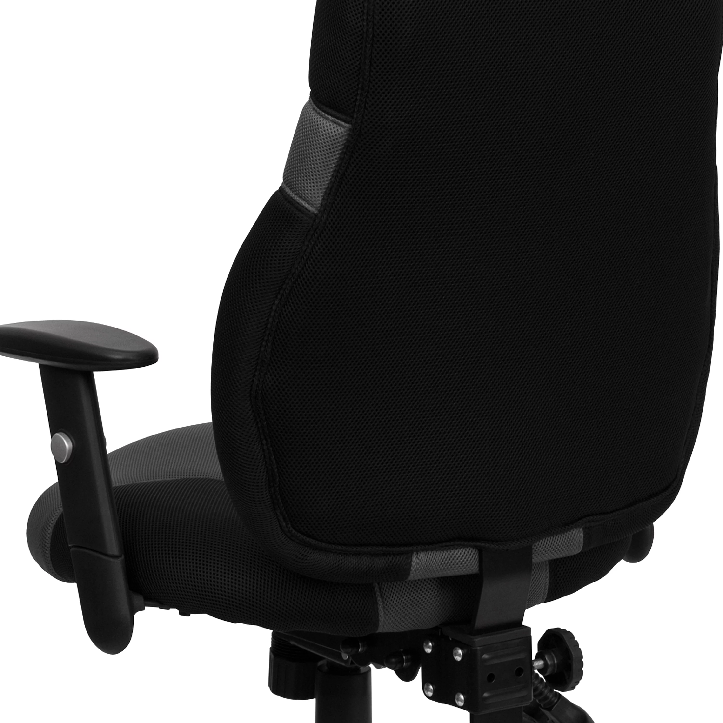 Emma + Oliver High Back Ergonomic Black/Gray Mesh Swivel Task Office Chair w/ Adjustable Arms