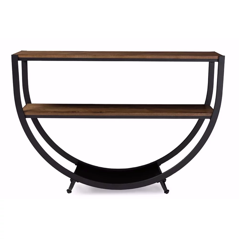 Blakes Rustic Industrial Style Black Textured Finish Metal Wood Console Table