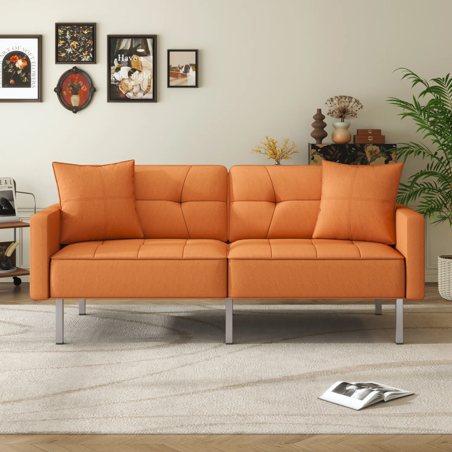 Modern Orisfur Linen Upholstered Convertible Folding Futon Sofa Bed - Perfect for Compact Living Spaces  Apartments  Dorm Rooms