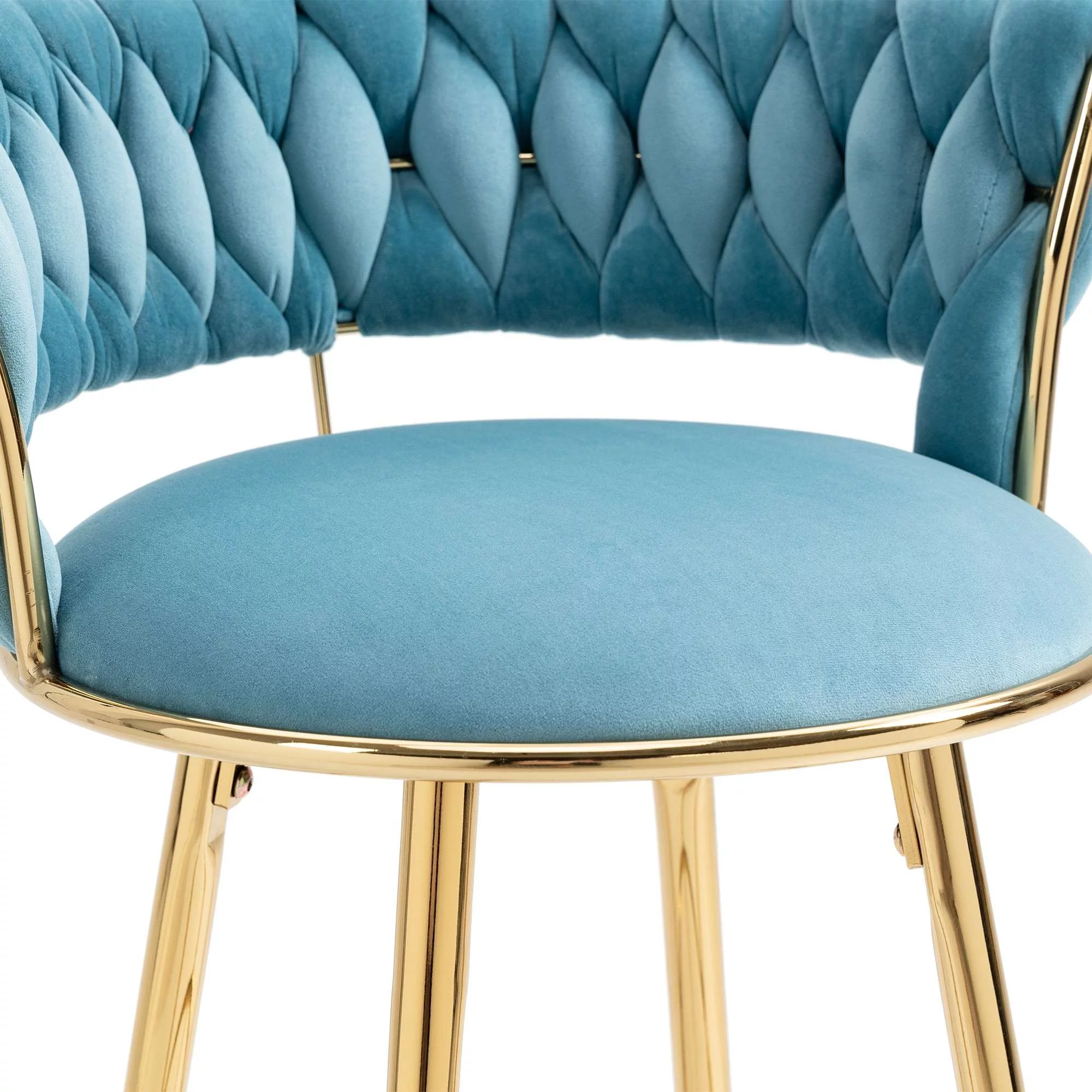 Velvet Tufted Counter Height Bar Stool Chairs with Solid Metal Legs Upholstered Bar Stools, Kitchen Island Padded Barstools with Footrest High Dining Chairs(Blue,Set of 2)