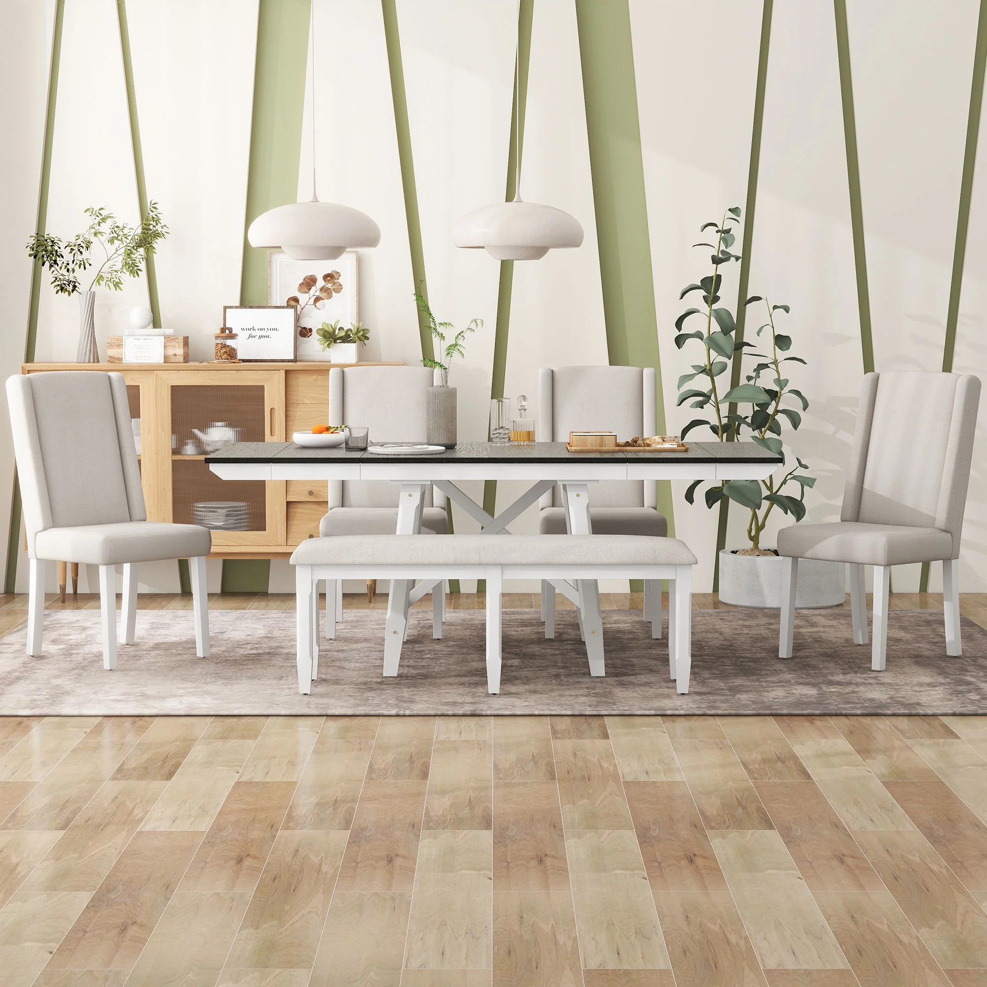 CoSoTower 6-Piece Classic Dining Table Set, Rectangular Extendable Dining Table with Two 12