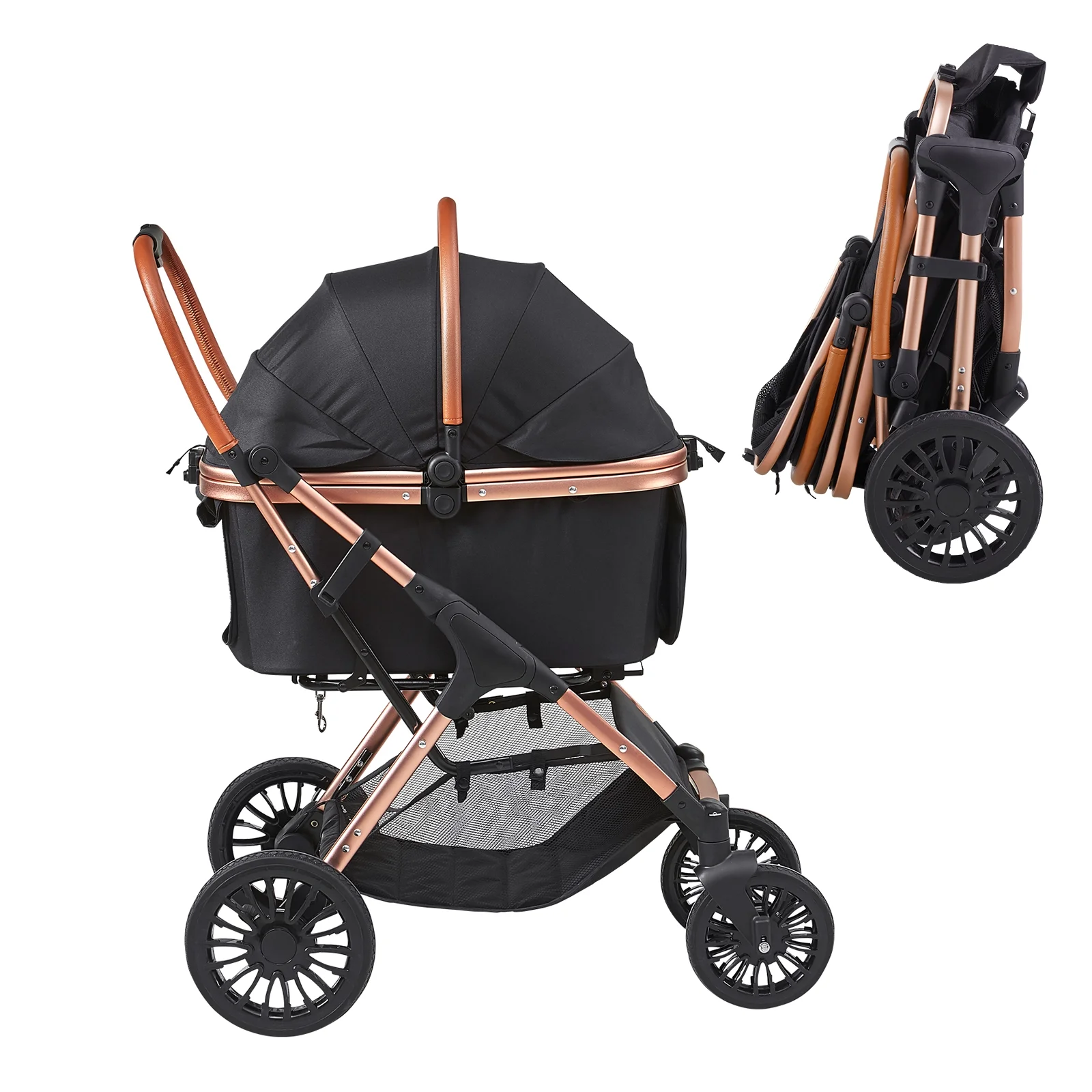 SKYSHALO Pet Stroller 4 Wheels Dog Stroller with Brakes 66 lbs Weight Capacity