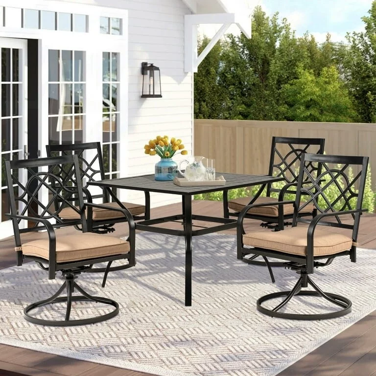 SUNCROWN Outdoor Swivel Dining Chairs and Table Patio Furniture Set 5-Piece