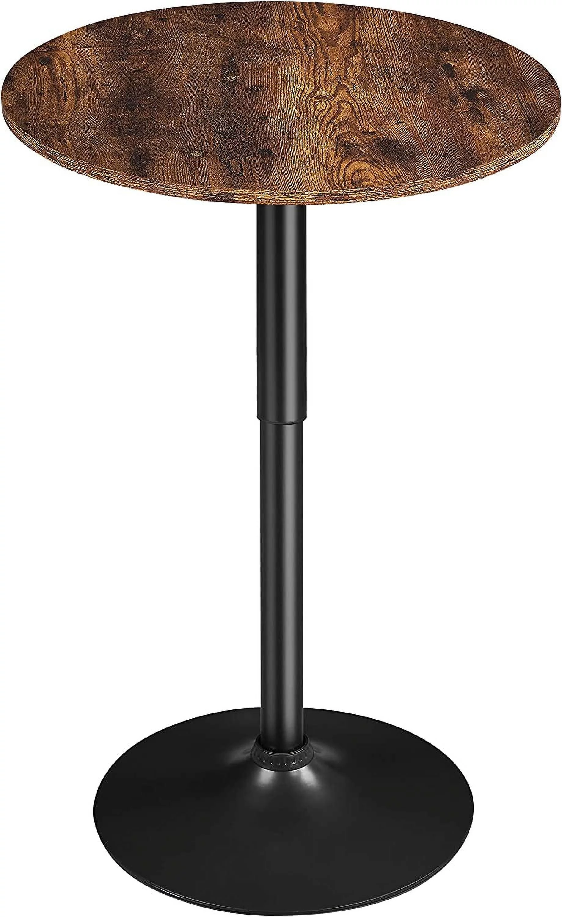 Round Pub Table Height Adjustable with 360 Swivel MDF Tabletop for Dining Bistro Cafe Home Bar, Rustic Brown