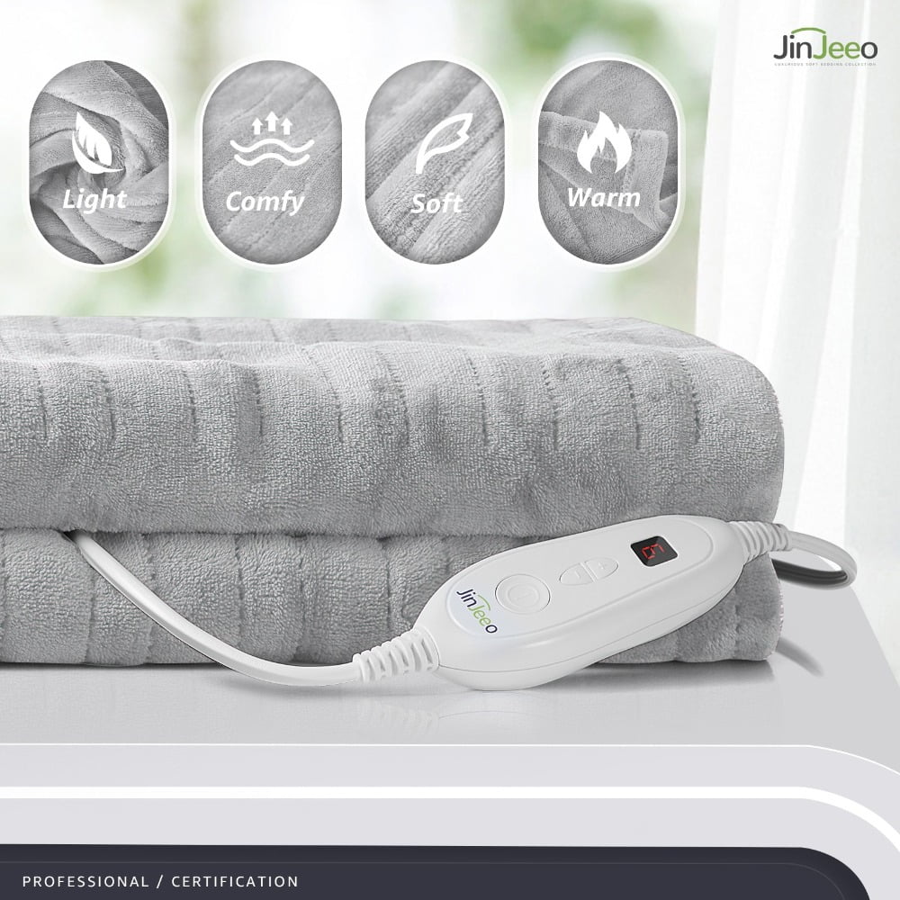 JUSTLET Gray Electric Heated Blanket Throw 6 Temperature Settings Safe Auto-off, 50