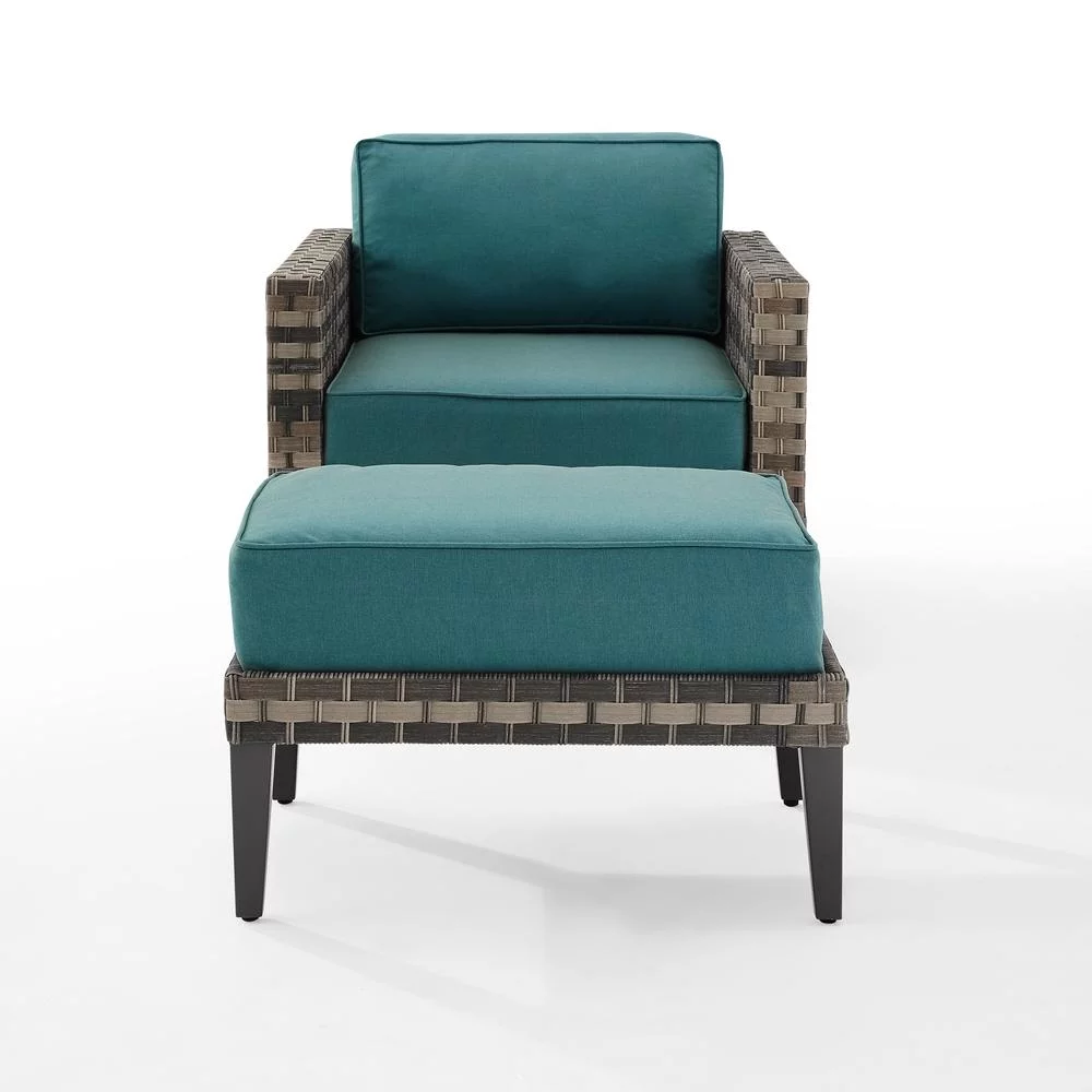 Crosley Furniture Prescott 2-PC Wicker Patio Arm Chair Set in Mineral Blue/Brown