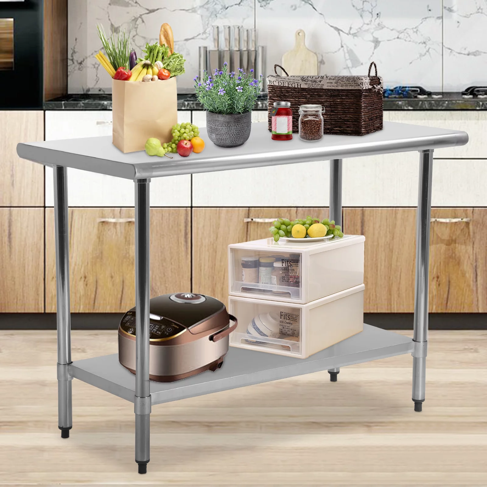 YRLLENSDAN 24x48 Commercial Kitchen Work Table Stainless Steel Work Table with Under Shelf Heavy Duty Metal Worktable with Adjustable Feet for Restaurant Home and Hotel