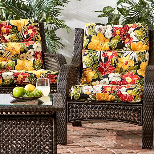 Greendale Home Fashions AZ6809S2-ALOHA-BLACK 44 x 22 in. Outdoor High Back Chair Cushion, Aloha Black - Set of 2