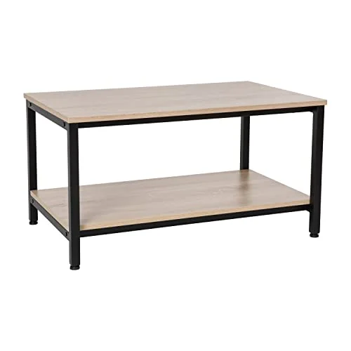 BizChair Modern Industrial 2 Tier Rectangular Metal and Driftwood Coffee Table