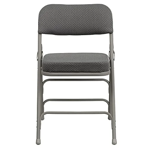 EMMA + OLIVER 2 Pack Curved Triple Braced & Double Hinged Gray Fabric Metal Folding Chair