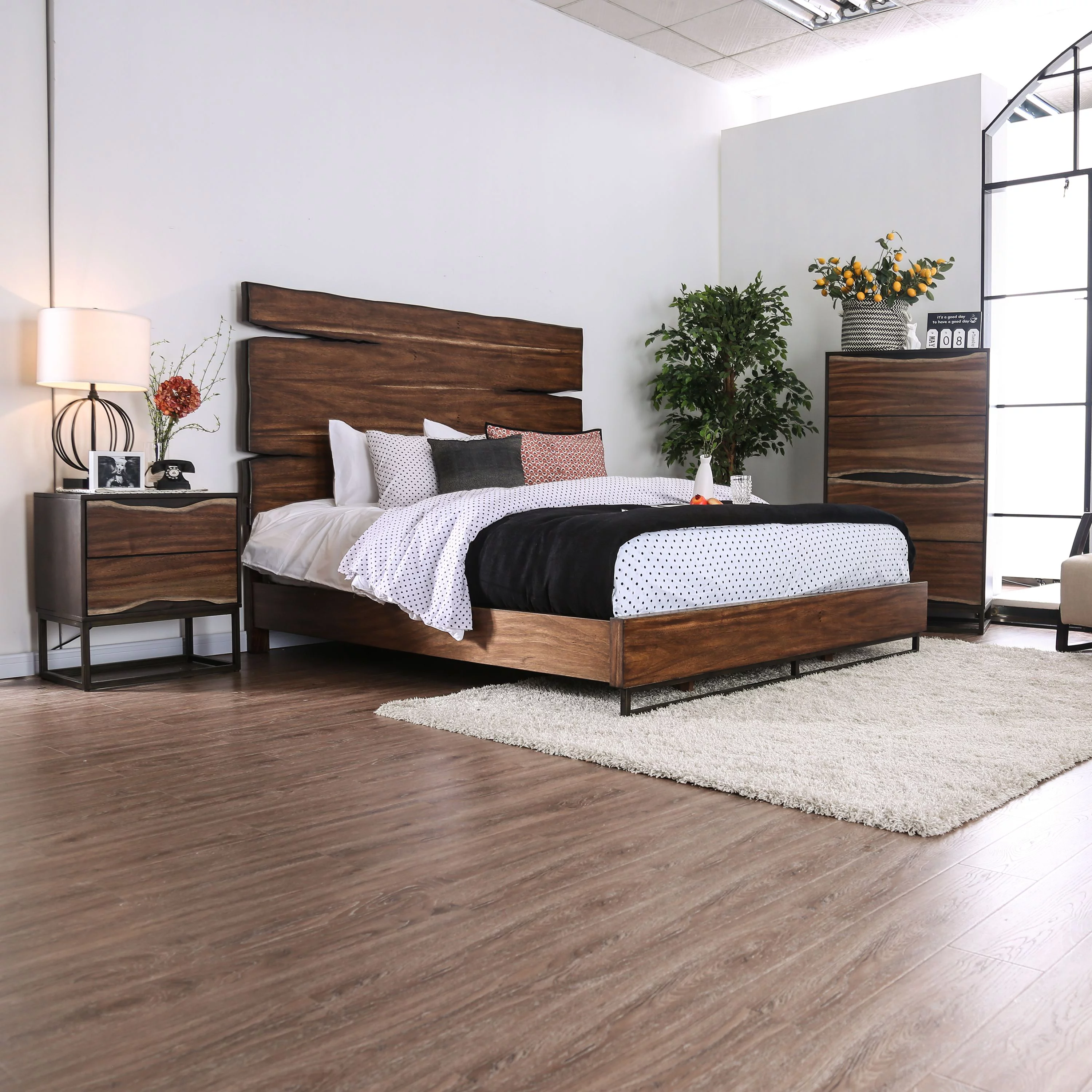 Furniture of America Trippen Nightstand with 2-Drawer, Dark Walnut and Oak