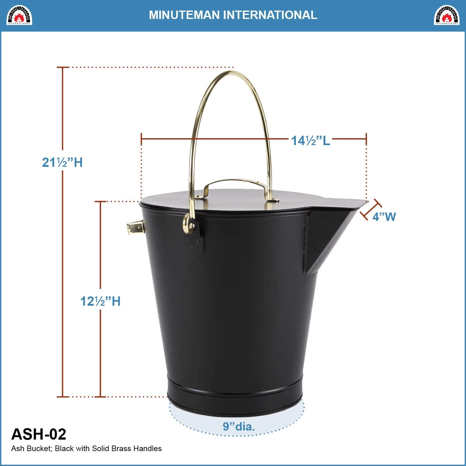 Minuteman International Powder Coated Steel Ash Bucket Pail with Handle