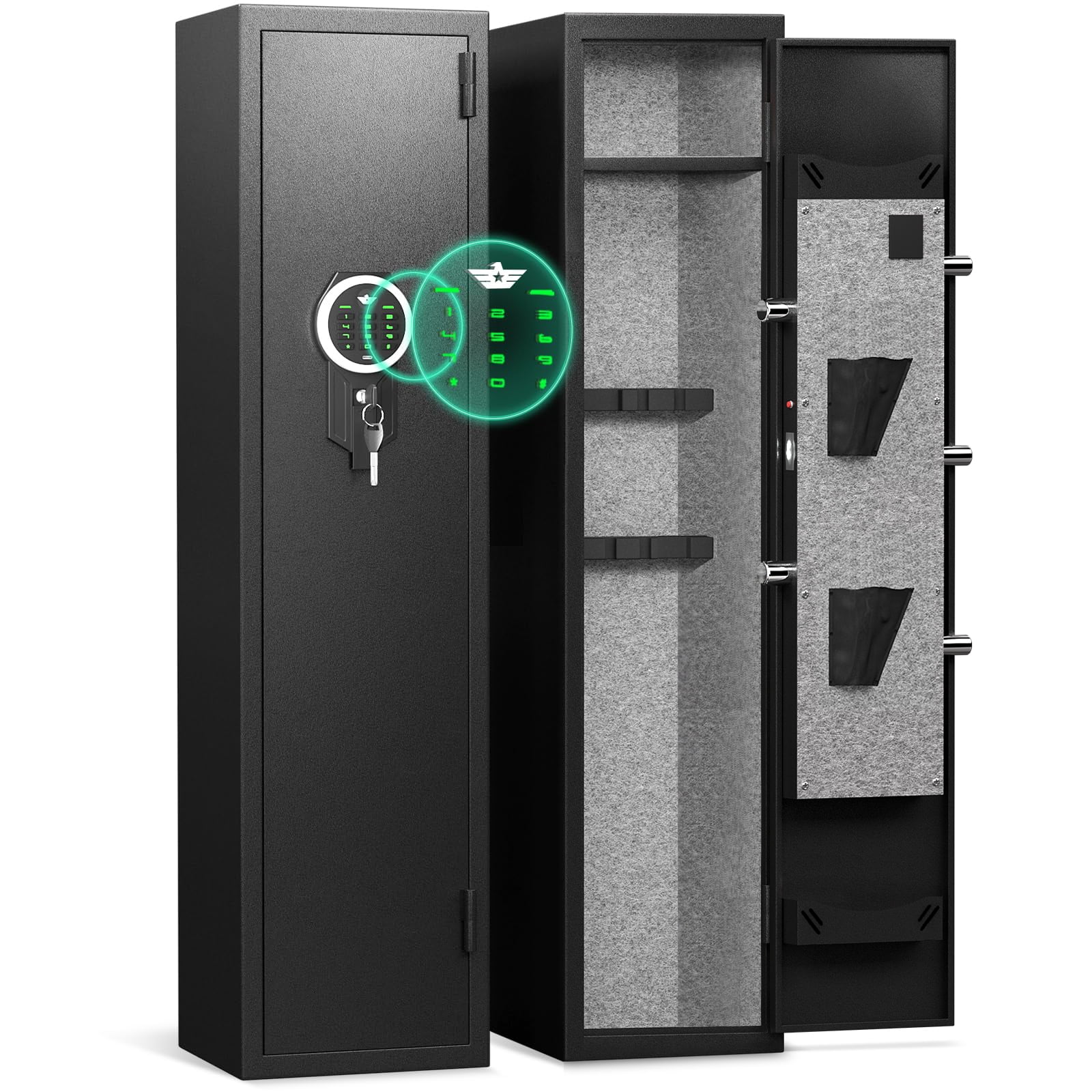 Kavey [2024 NEW] 2-3 Gun Safe, Digital Keypad Large Long Gun Safe for Shotguns, Quick Access Gun Cabinets with LED Light, Gun Safe with Adjustable Gun Rack and Removable Shelf