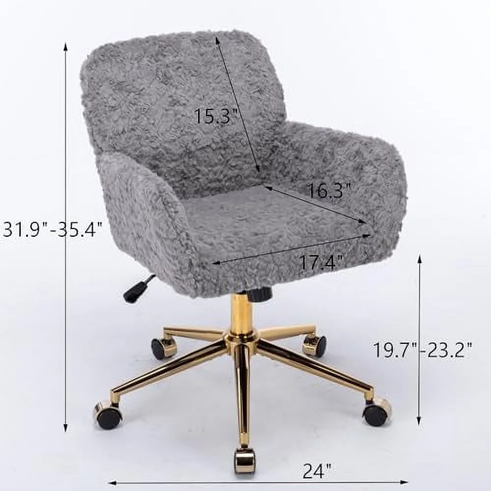 CHNBVC Fluffy Desk Chair  Pink Faux Fur Vanity Chair Swivel Office Chair for Girls Women  Height Adjustable Cute Plush Furry  Chairs for Bedroom Home Office