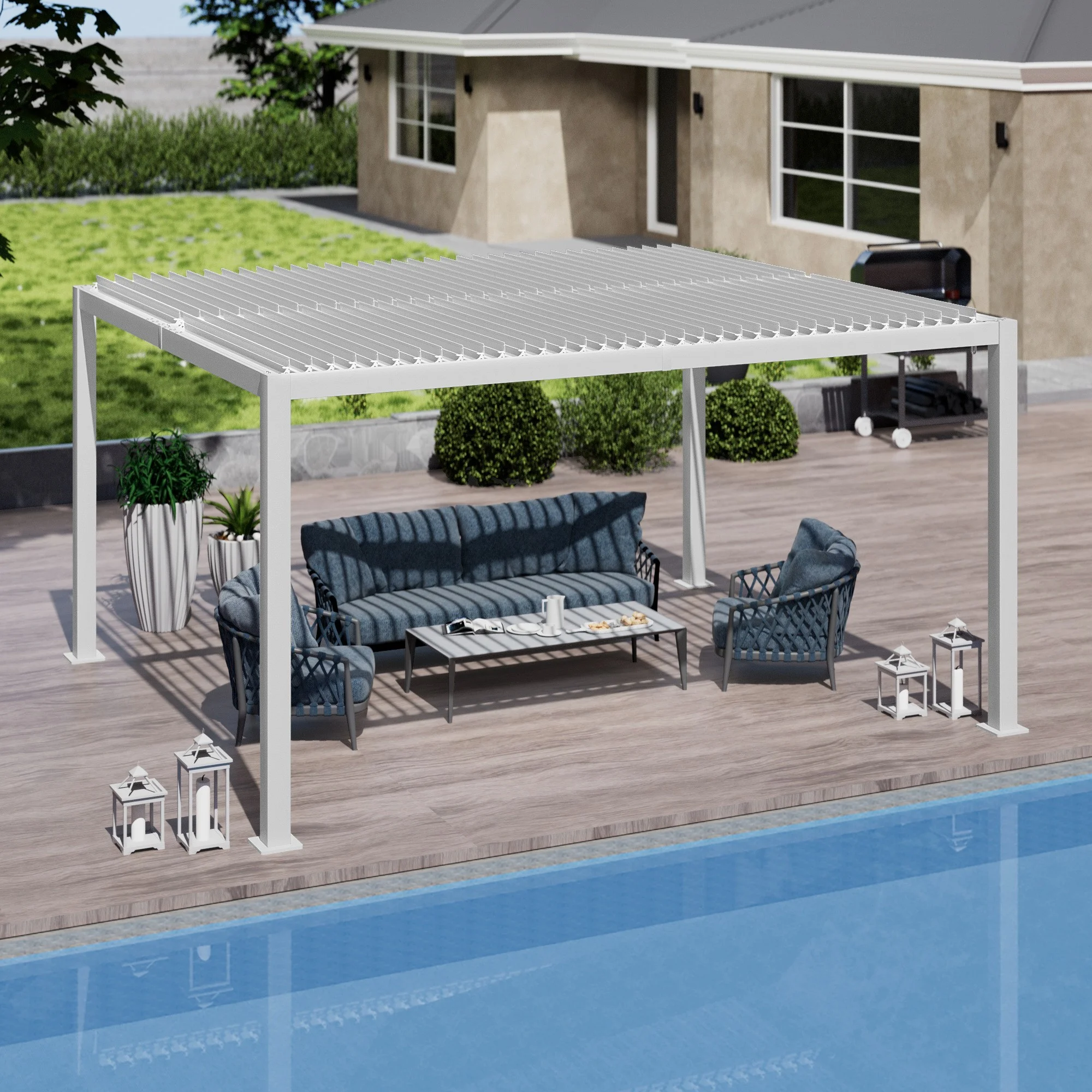 Kozyard Elizabeth Outdoor Louvered Pergola Sun Shade Aluminum Pergola Rainproof Gazebo with Adjustable Roof for Outdoor Deck Patio Garden Yard (12' x 14', White)