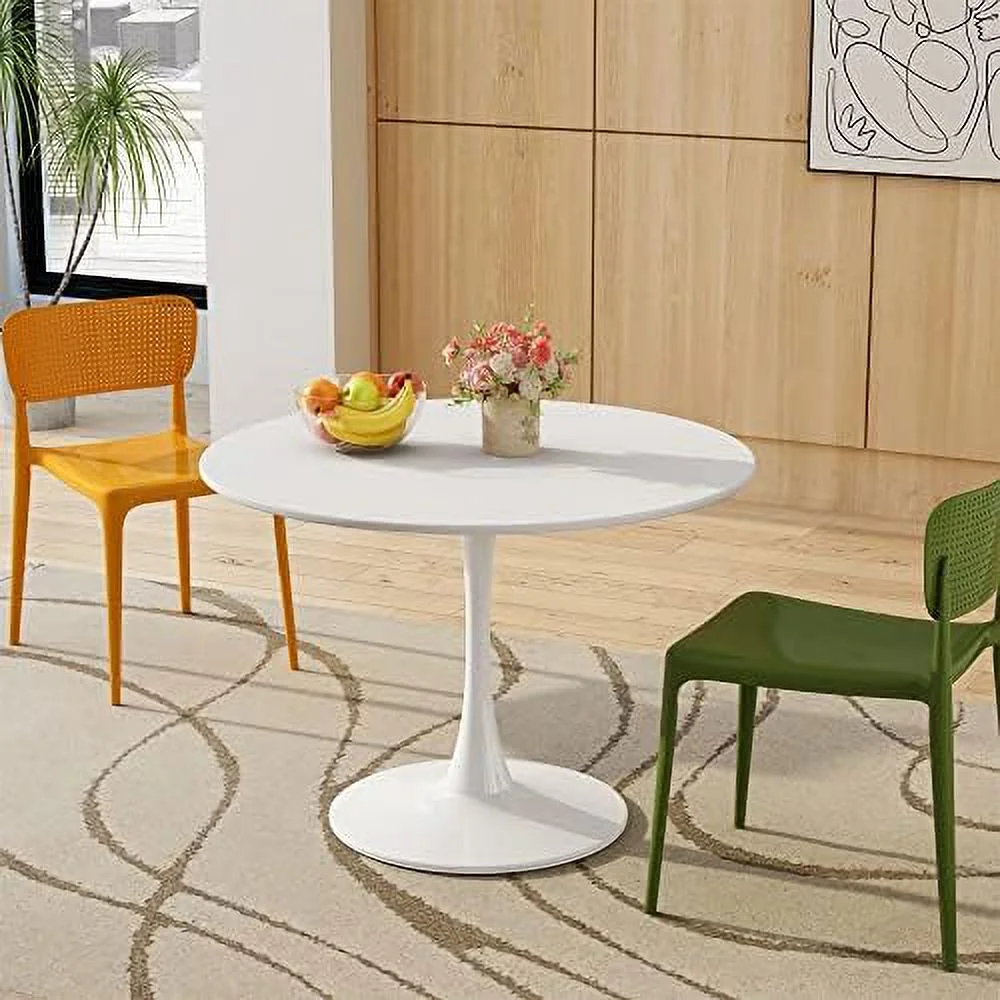 NLTBONNIE 32" Modern Round Dining Table with MDF Table Top  Metal Base Pedestal Table Tulip Table Kitchen Table for 2-4 Person  Small Space Home  End Table Leisure Coffee Table  White