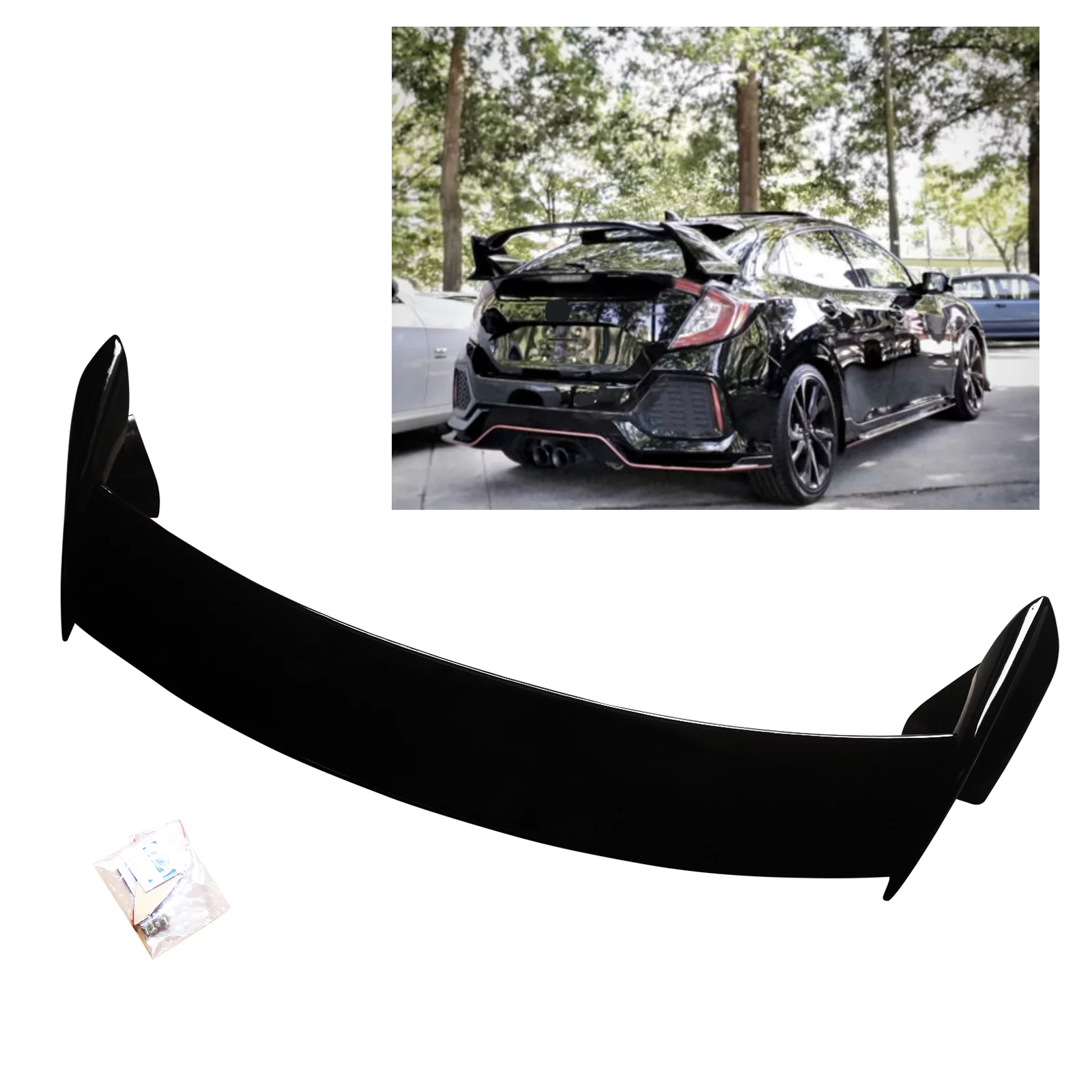 NINTE Rear Trunk Lid Wing Spoiler for 2016-2021 Honda Civic Hatchback FK4 FK7 Type-R Gloss Black