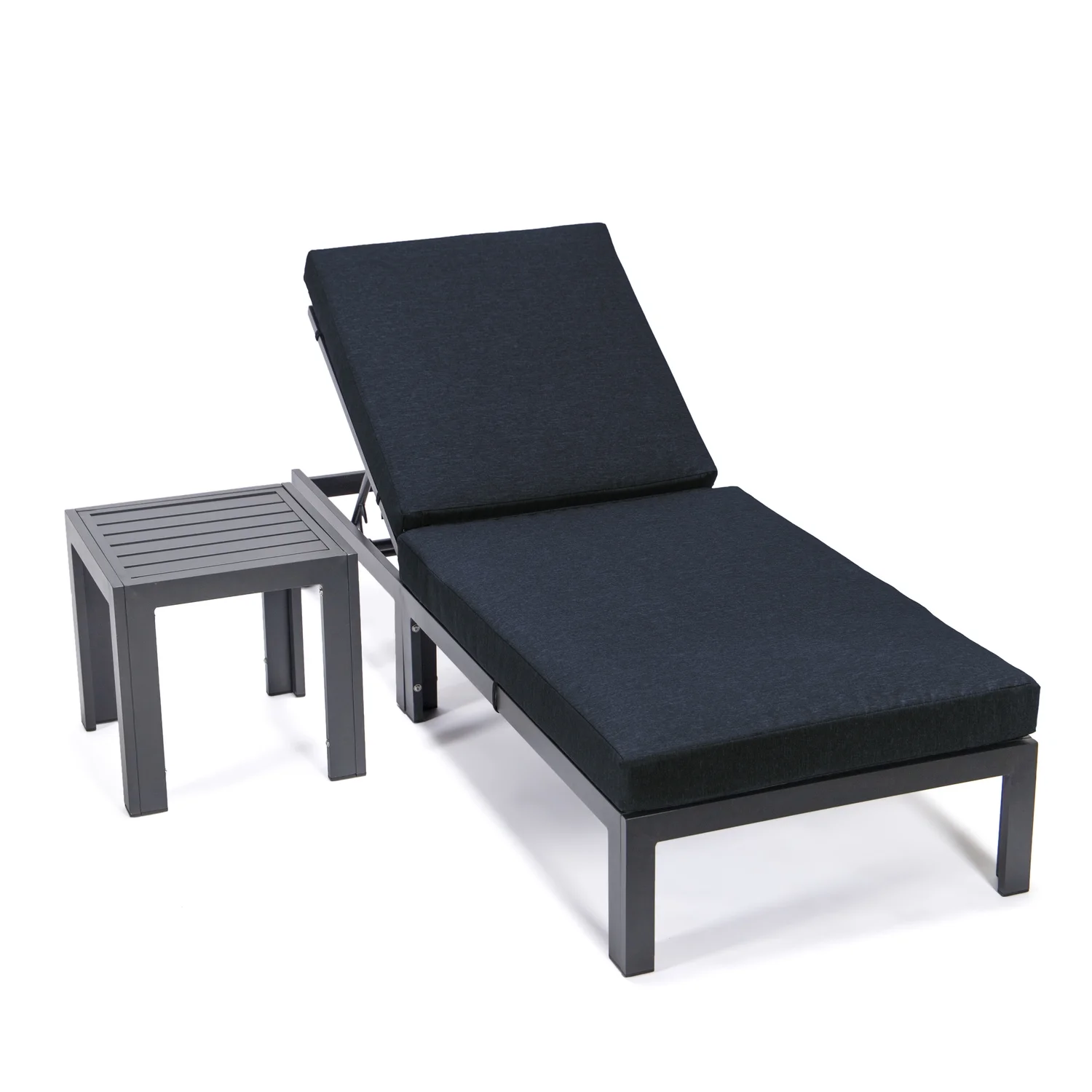 HomeStock Asian Fusion Modern Aluminum Outdoor Chaise Lounge Chair with Side Table & Cushions