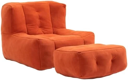 JYHOME Microfiber Upholstered Bean Bag Sofa  Stuffed Bean Bag Couch with Footstool  Button Tufted Lazy Sofa  Memory Foam Stuffed Accent Sofa Chair for Living Room  Bedroom (Black)