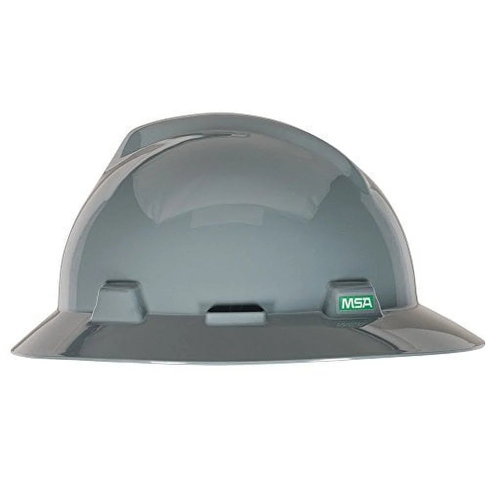 MSA 475367 V-Gard Slotted Full-Brim Hard Hat with 4-Point Fas-Trac III Suspension Standard Gray