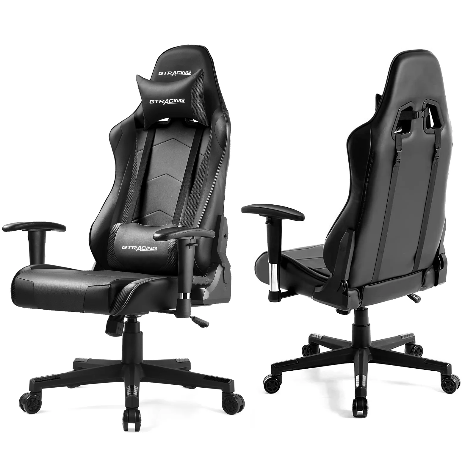 GTRACING Gaming Chair Racing Office Computer Ergonomic Video Game Chair Backrest and Seat Height Adjustable Swivel Recliner with Headrest and Lumbar Pillow Esports Chair Black