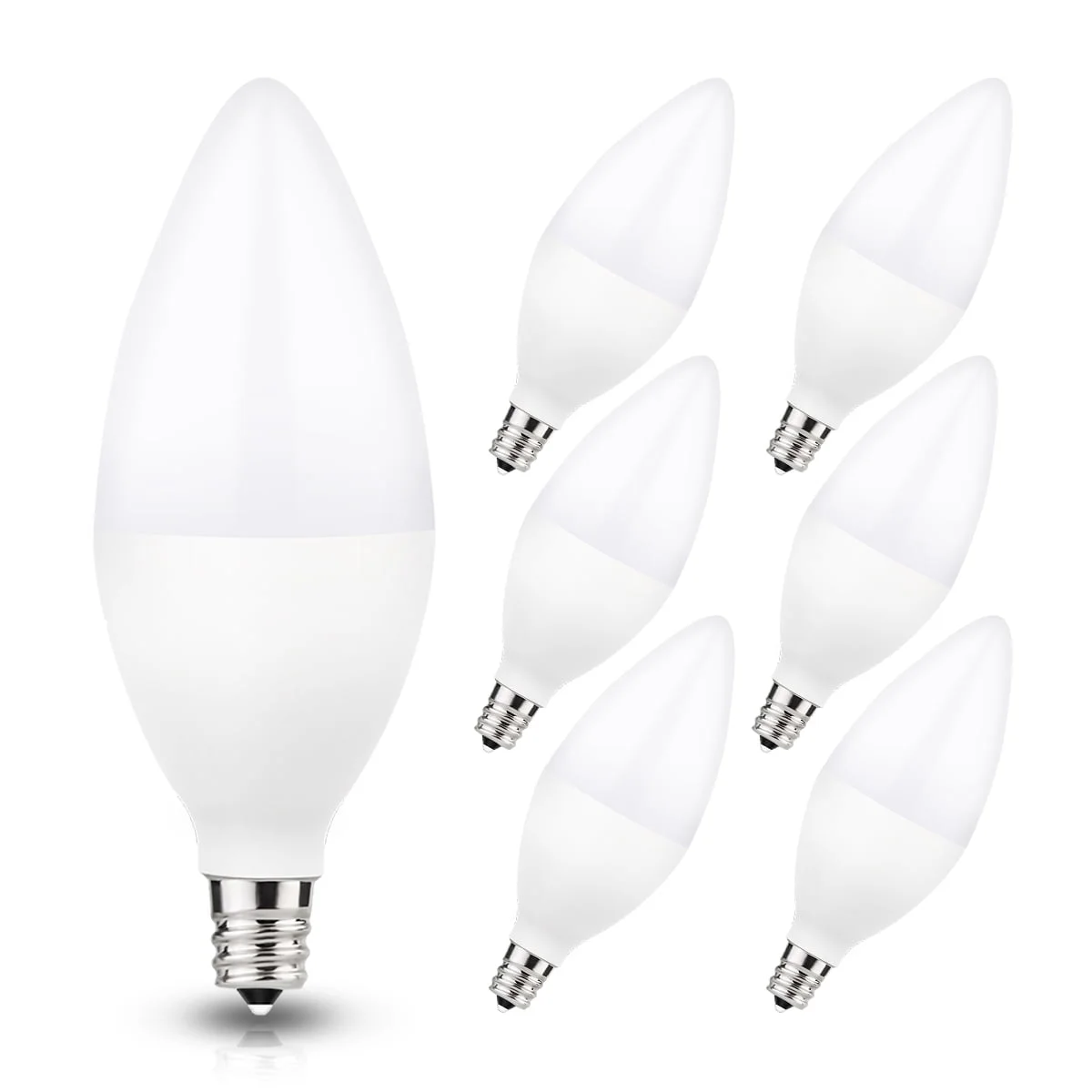 YANSUN E12 LED Candelabra Light Bulbs 6W, Warm White 5000K Chandelier Bulbs, 60 Watt Equivalent, 550 Lumens, E12 Base, 6 Pack