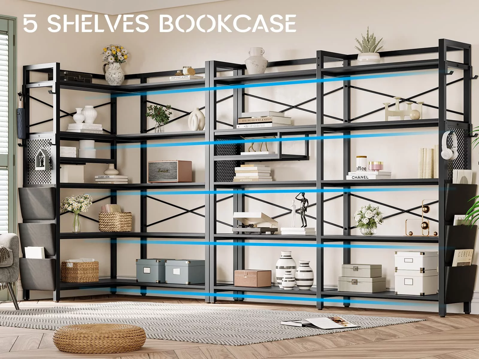 EPHEX 5-Tier Book Shelf, Reversible 70.8