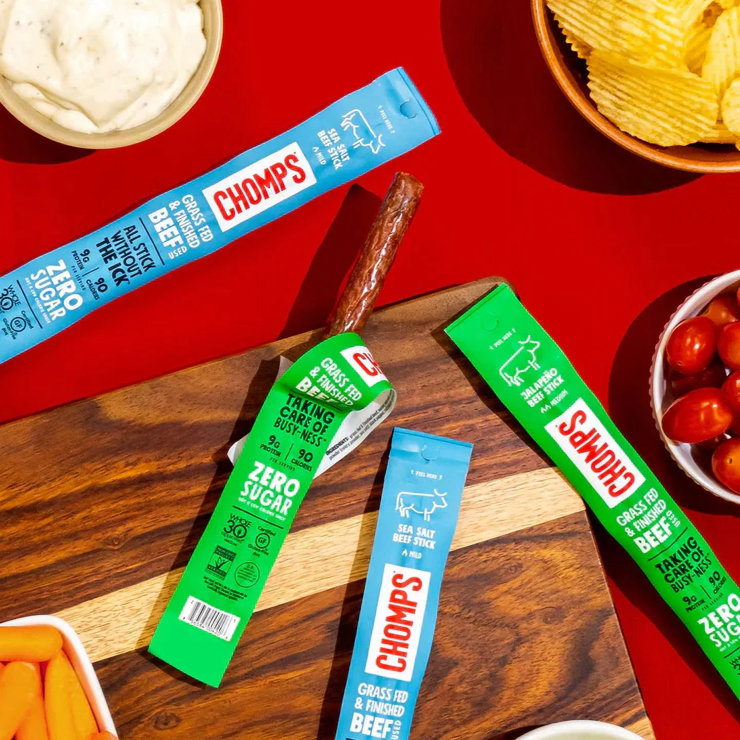 Chomps Grass Fed Beef Jerky Sticks, Jalapeno Beef, High Protein, Gluten Free, Sugar Free, Whole 30 Approved, 24ct 1.15oz