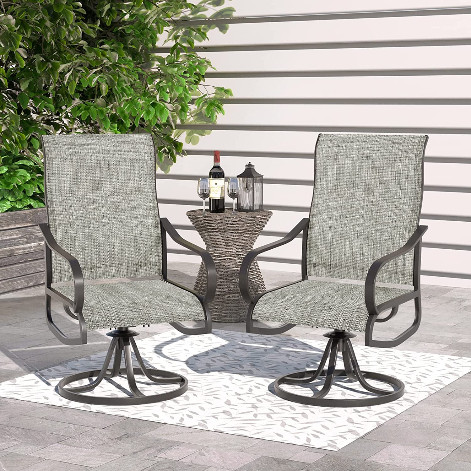 UDPATIO Patio Swivel Chairs Set of 2, High Back Outdoor Dining Chairs  for Lawn Garden Backyard, Gray