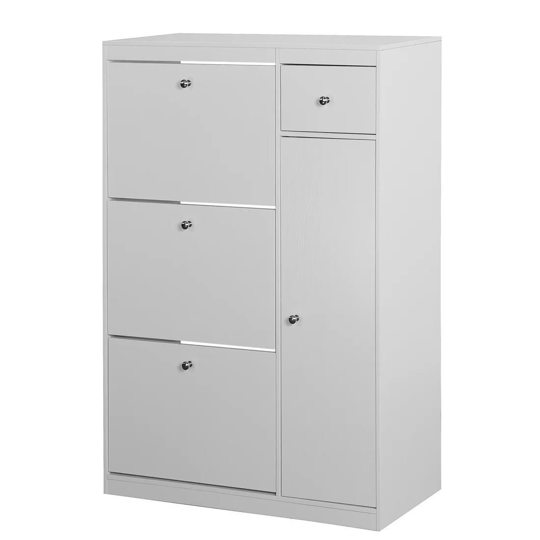 Shoe Cabinet,Freestanding Tipping Bucket Shoe Rack Organizer with 3 Flip Drawers,Entryway Narrow Shoe Storage with Adjustable Storage Shelf,Modern Slim Hidden Shoe Cabinet, White