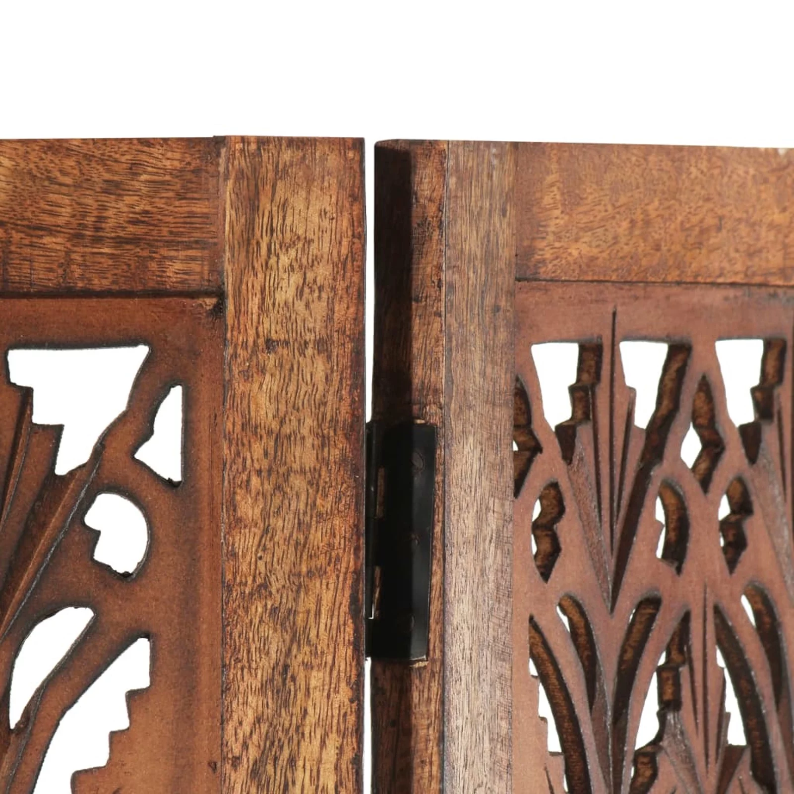 Uteam Room Divider 5-Panel Hand Carved Solid Mango Wood Brown 78.7x65