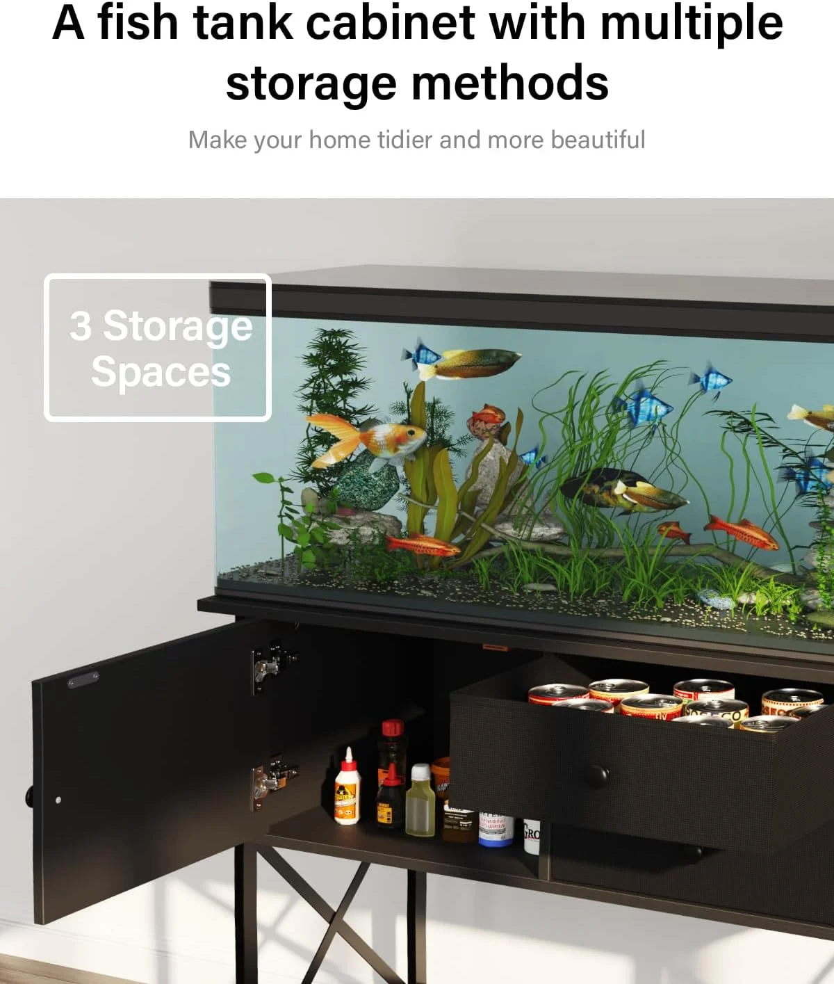 ZEKOO 40 Gallon Aquarium Stand,Metal Fish Tank Stand With Drawers