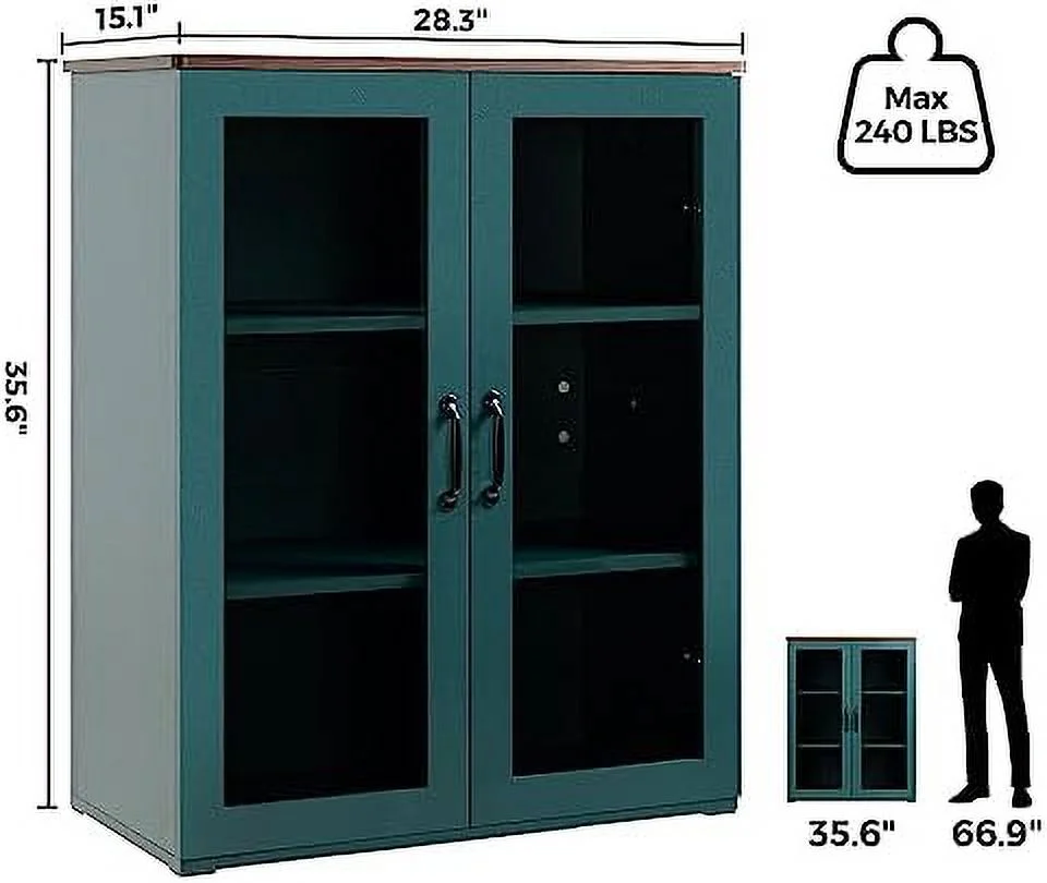 SQRTCV Free Standing Buffet Cabinet   Cabinet with Tempered Glass Doors  Accent Cabinet with Adjustable Shelves  Wooden Display Cabinet for Living Room  Dining Room  Kitchen  Hallway