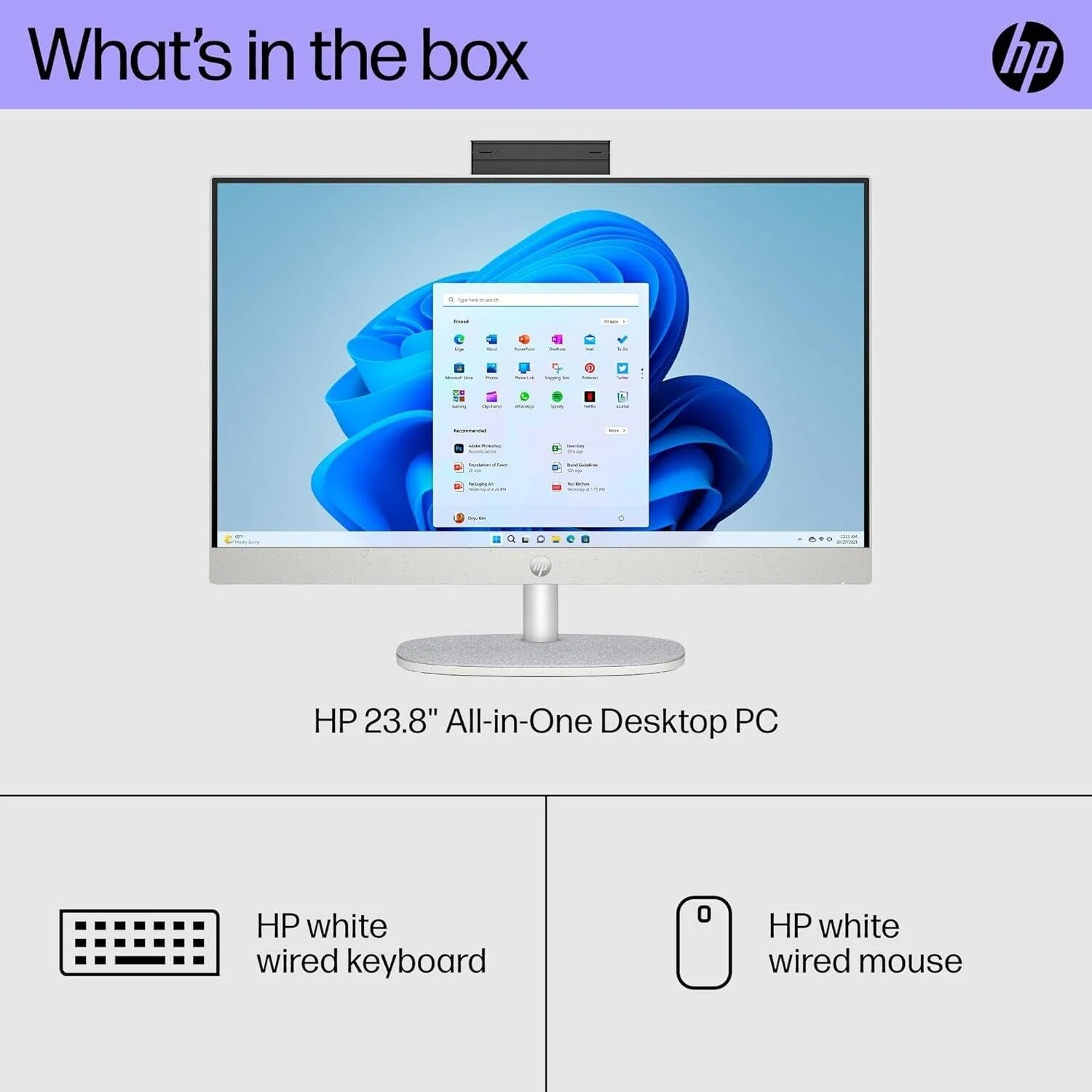 HP 23.8 inch All-in-One Desktop PC, FHD Display, Intel Core i3-N300, 8 GB RAM, 512 GB SSD, Intel UHD Graphics, Windows 11 Home, 24-cr0042 (2023)
