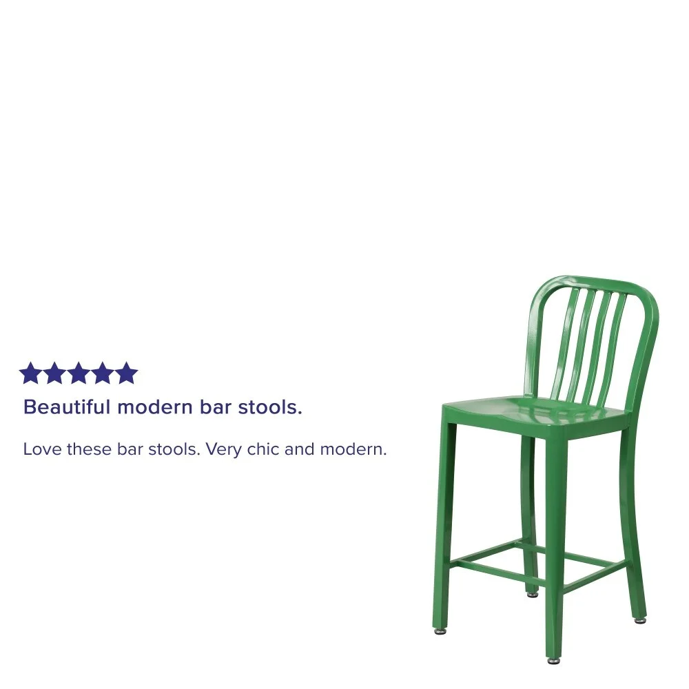 Flash Furniture 2 Pack 24'' High Metal Indoor-Outdoor Counter Height Stool w/ Vertical Slat Back Green Green Finish