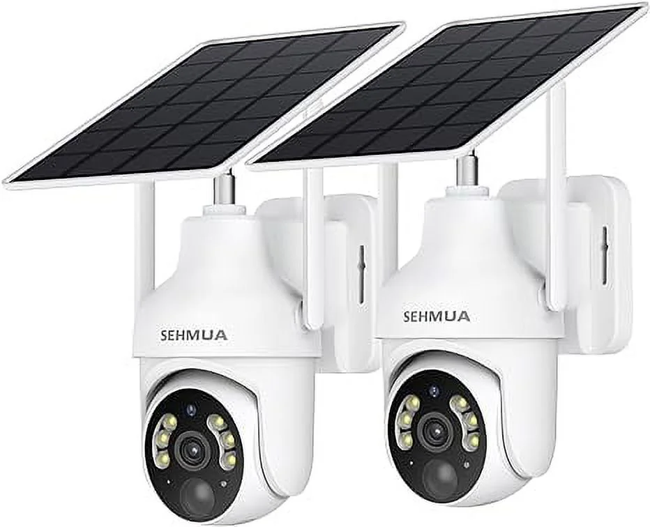 Open Box SEHMUA 2K Solar Security Cameras Wireless 2 Pack 360° View Pan RBX-S73 - White